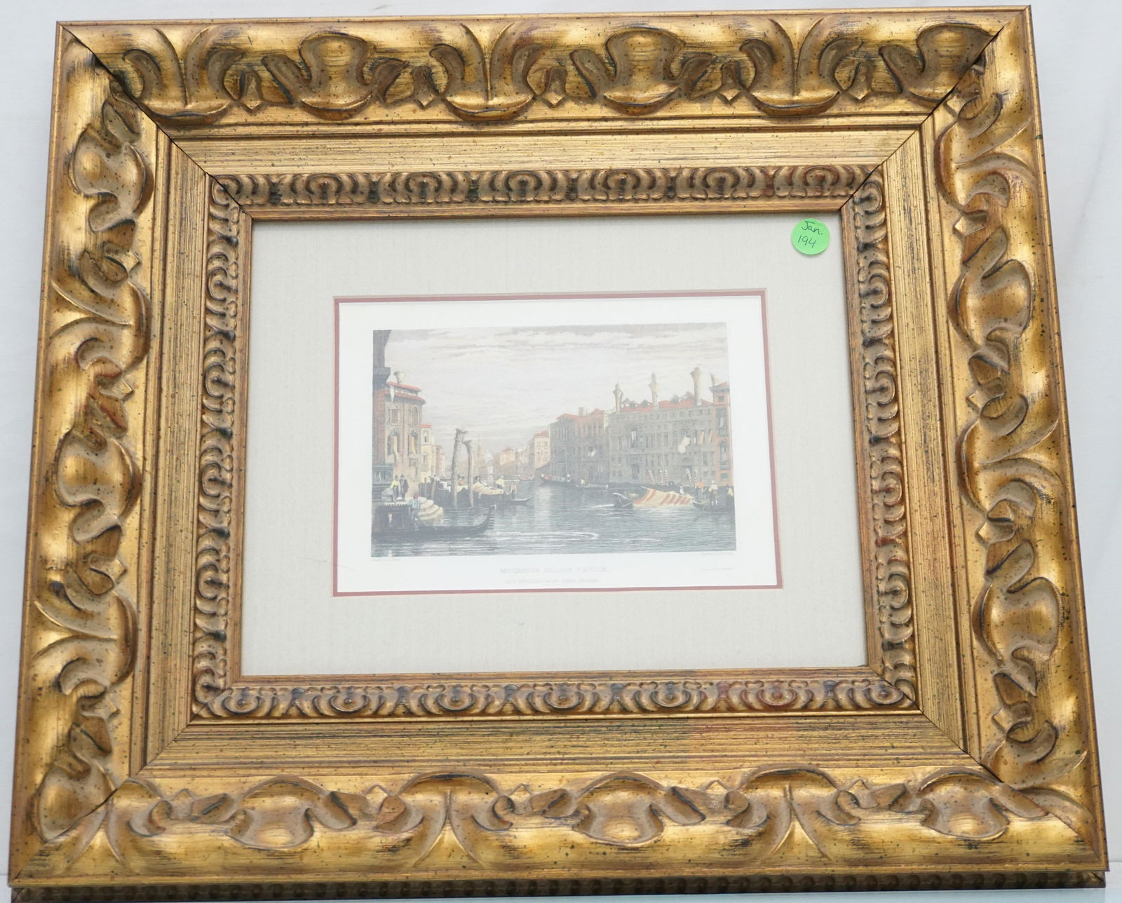 ANTIQUE HAND COLORED VENICE ENGRAVING: Antique Engraving Venice " Mocenige Palace Venice", by Samuel Prout. Beautifully framed engraving by R. Wallis. Engraving is hand colored. Professionally framed and silk matted. In frame measures 19 1