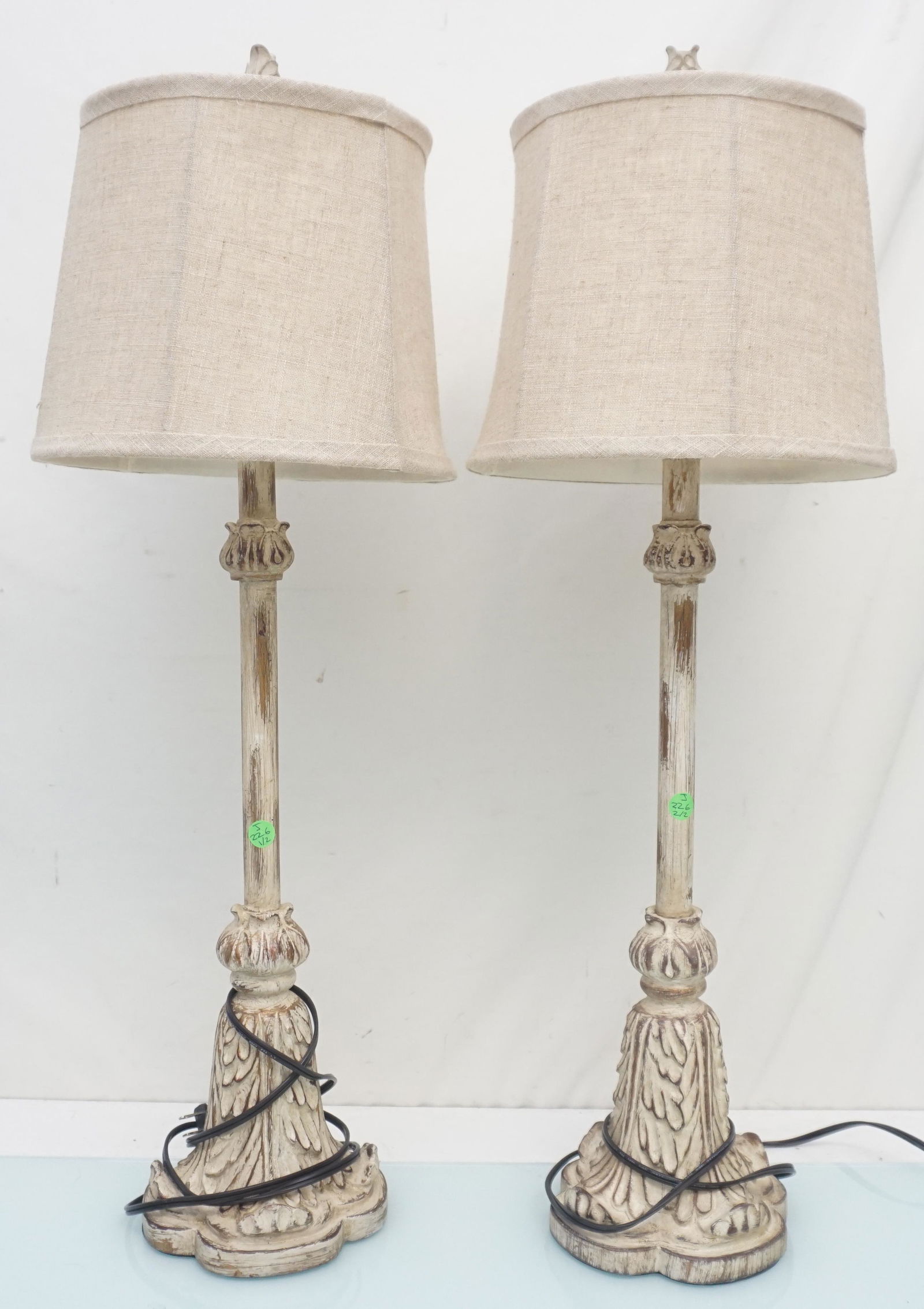 PAIR CREAM OVER GOLD ACANTHUS CANDLESTICK LAMPS (1 of 6)