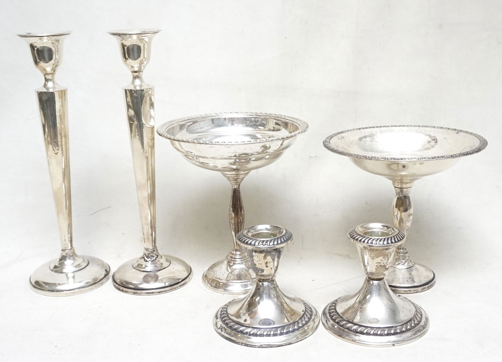 6 pc STERLING GROUPING CANDLESTICKS - COMPOTES (1 of 6)