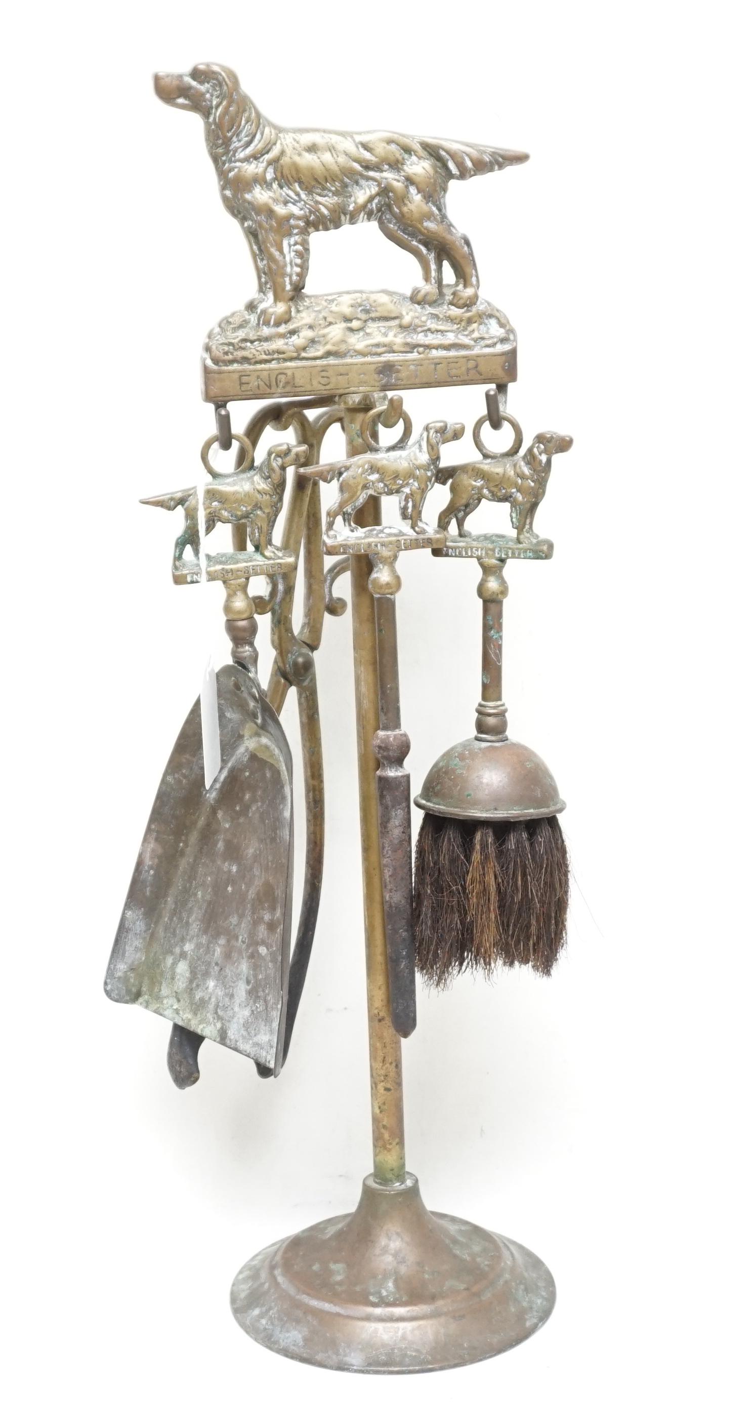 ANTIQUE BRASS ENGLISH SETTER FIVEPLACE SET (1 of 5)