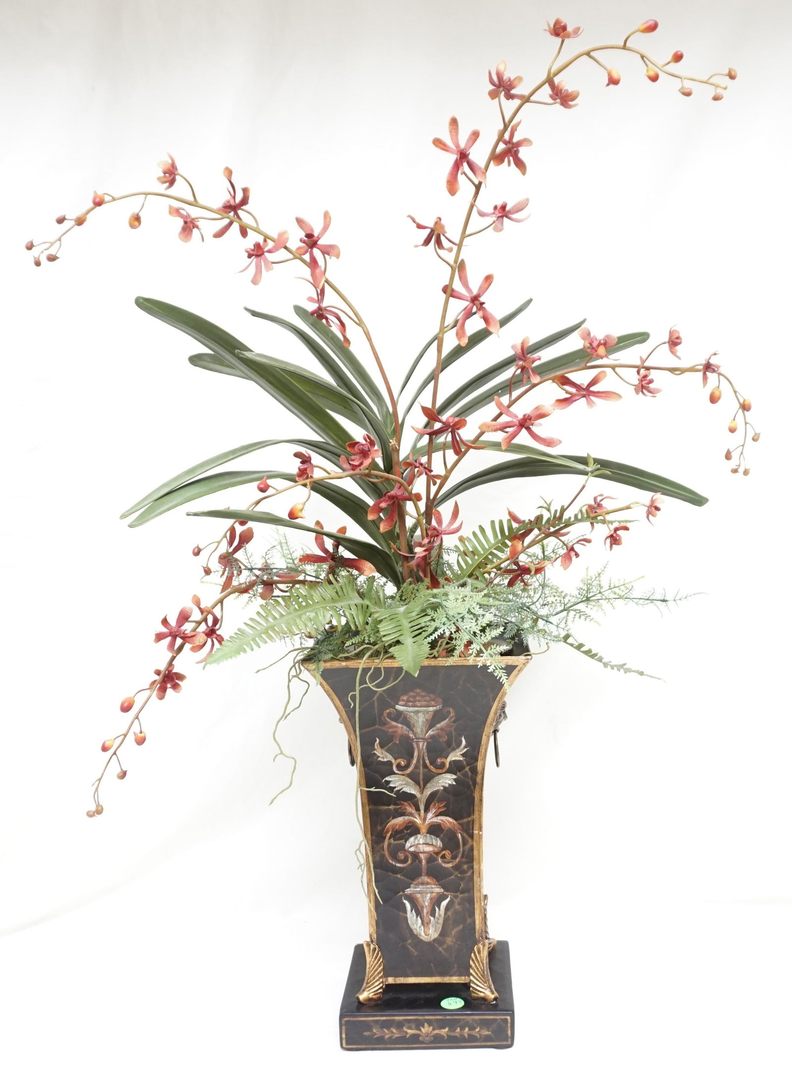 FAUX ORCHID AND FERN IN TOLE PLANTER (1 of 7)