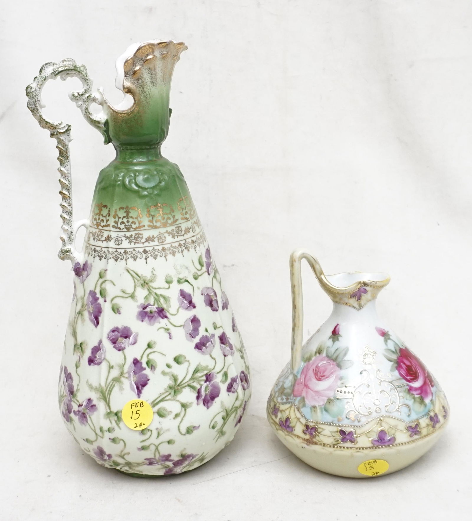 2 PC HAND PAINTED PORCELAIN EWERS (1 of 7)
