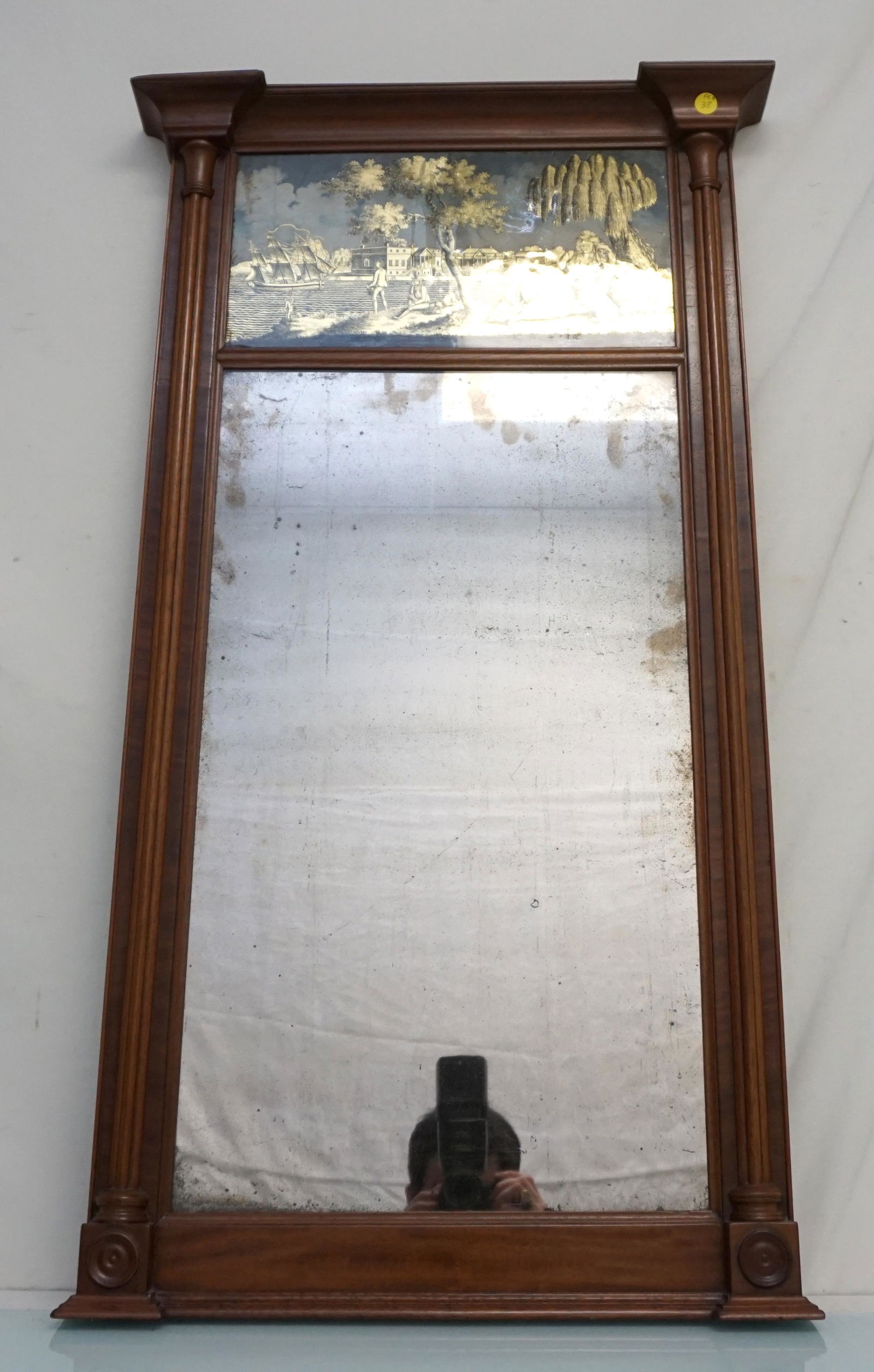19th C. VERRE EGLOMISE TRUMEAU MIRROR (1 of 8)