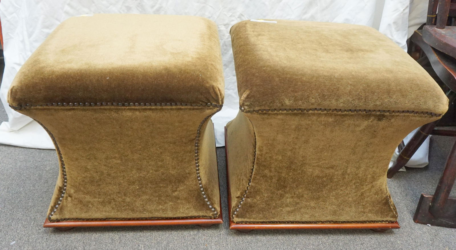 PAIR CONTEMPORARY MOHAIR OTTOMANS (1 of 4)