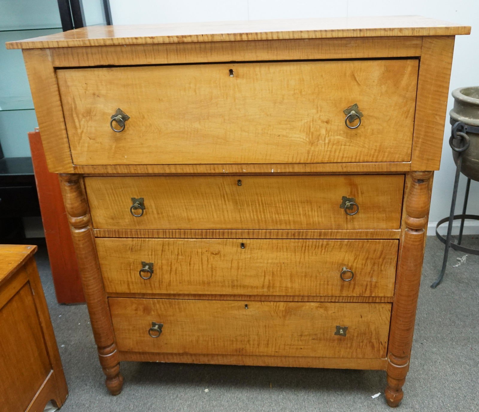 ANTIQUE c. 1850 TIGER MAPLE CHEST (1 of 7)