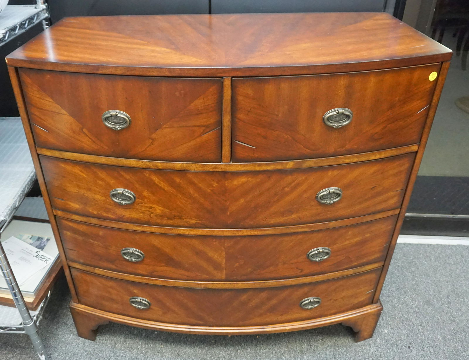 BOOK MATCHED MAHOGANY 5 DRAWER CHEST (1 of 8)