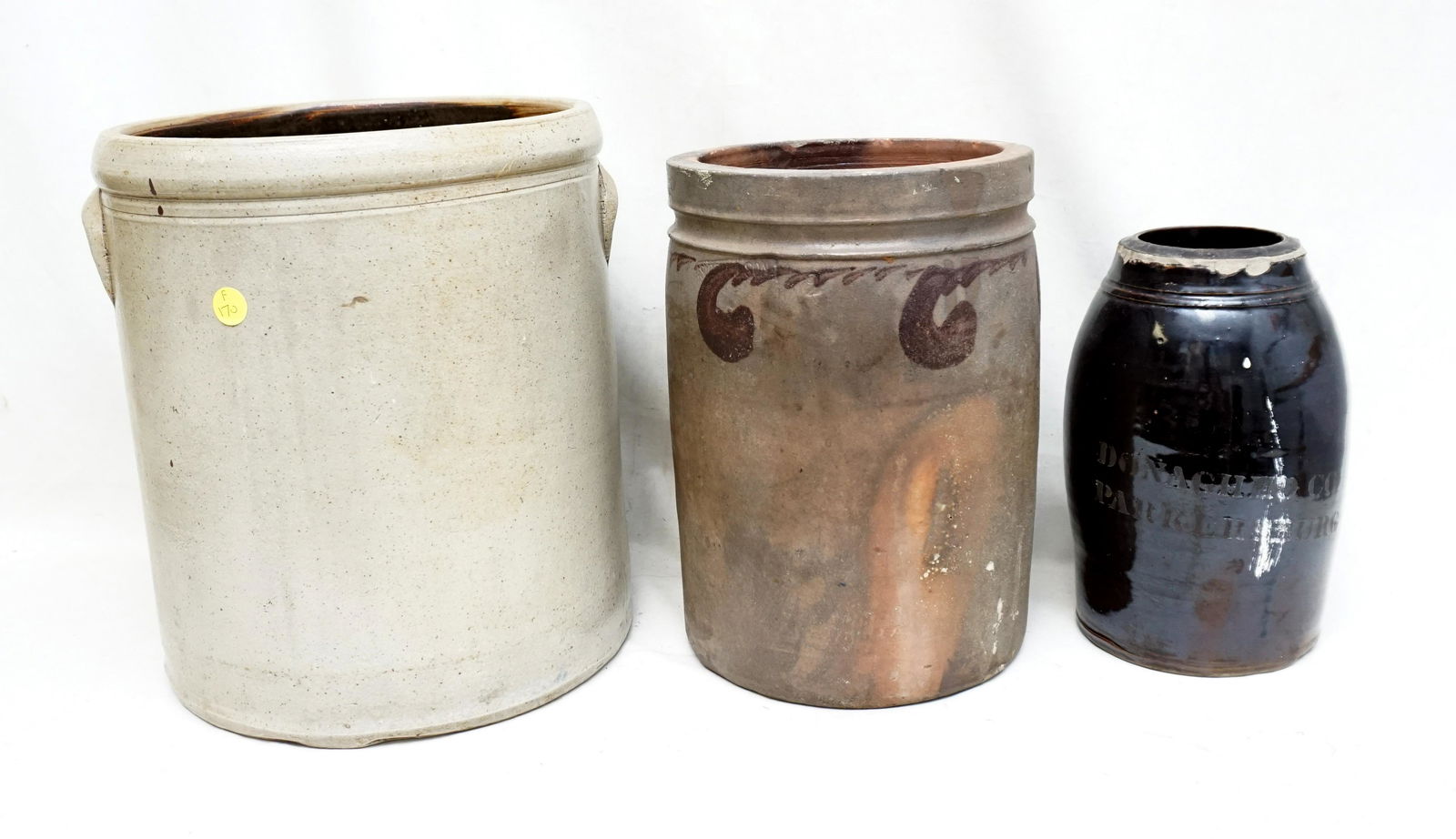 3 pc ANTIQUE STONEWARE CROCKS & JUGS (1 of 9)