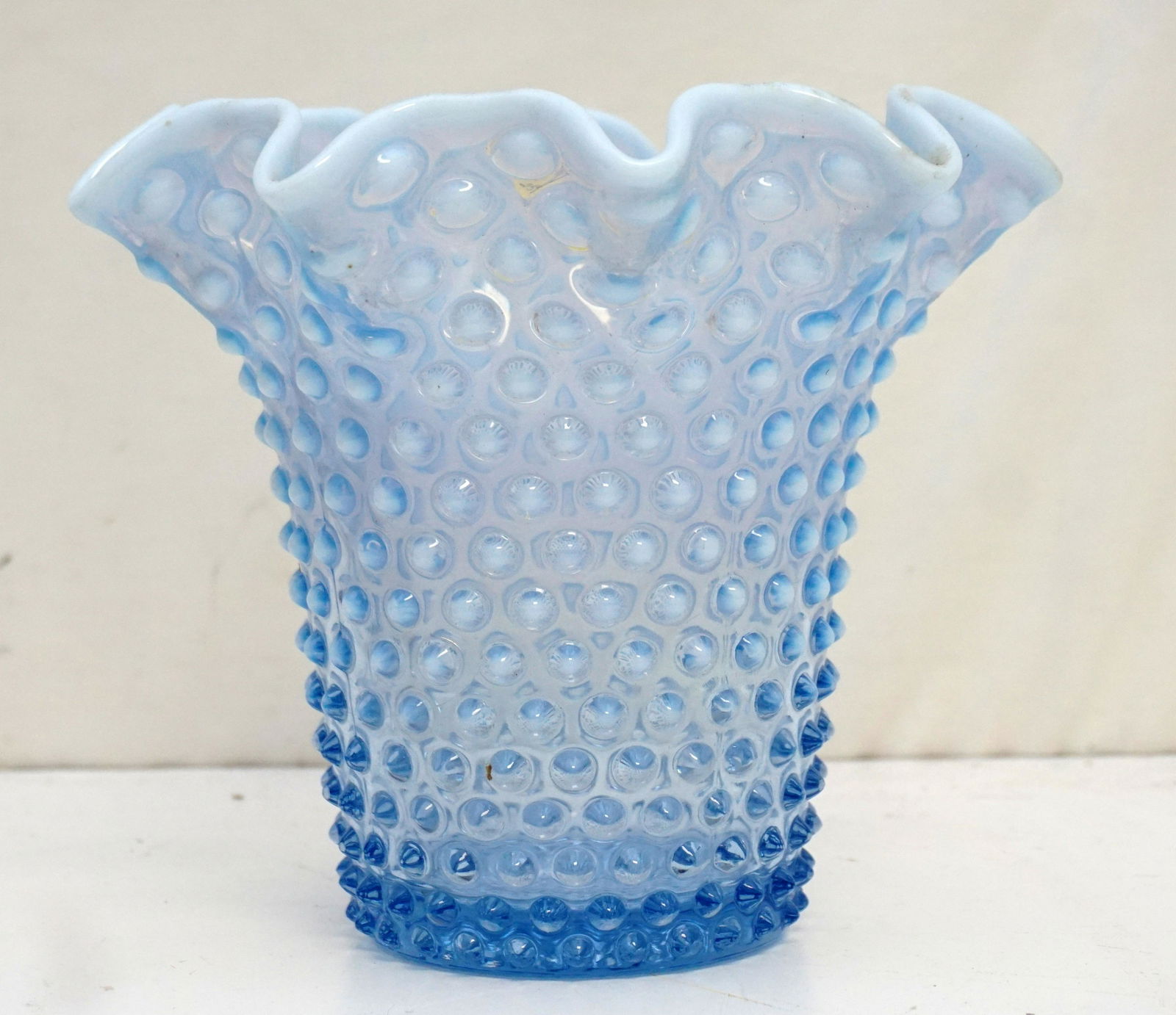 LARGE DUNCAN MILLER BLUE OPALESCENT HOBNAIL VASE (1 of 5)