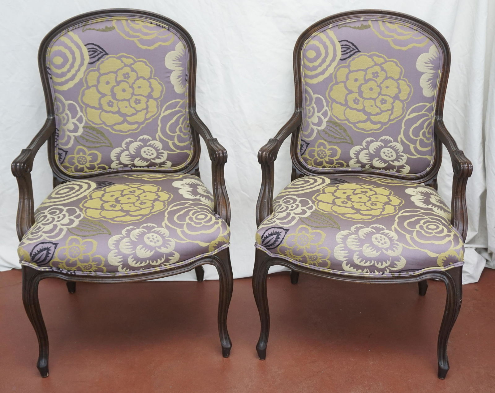 PAIR ANTIQUE CONTEMPORARY UPHOLSTERED CHAIRS (1 of 4)