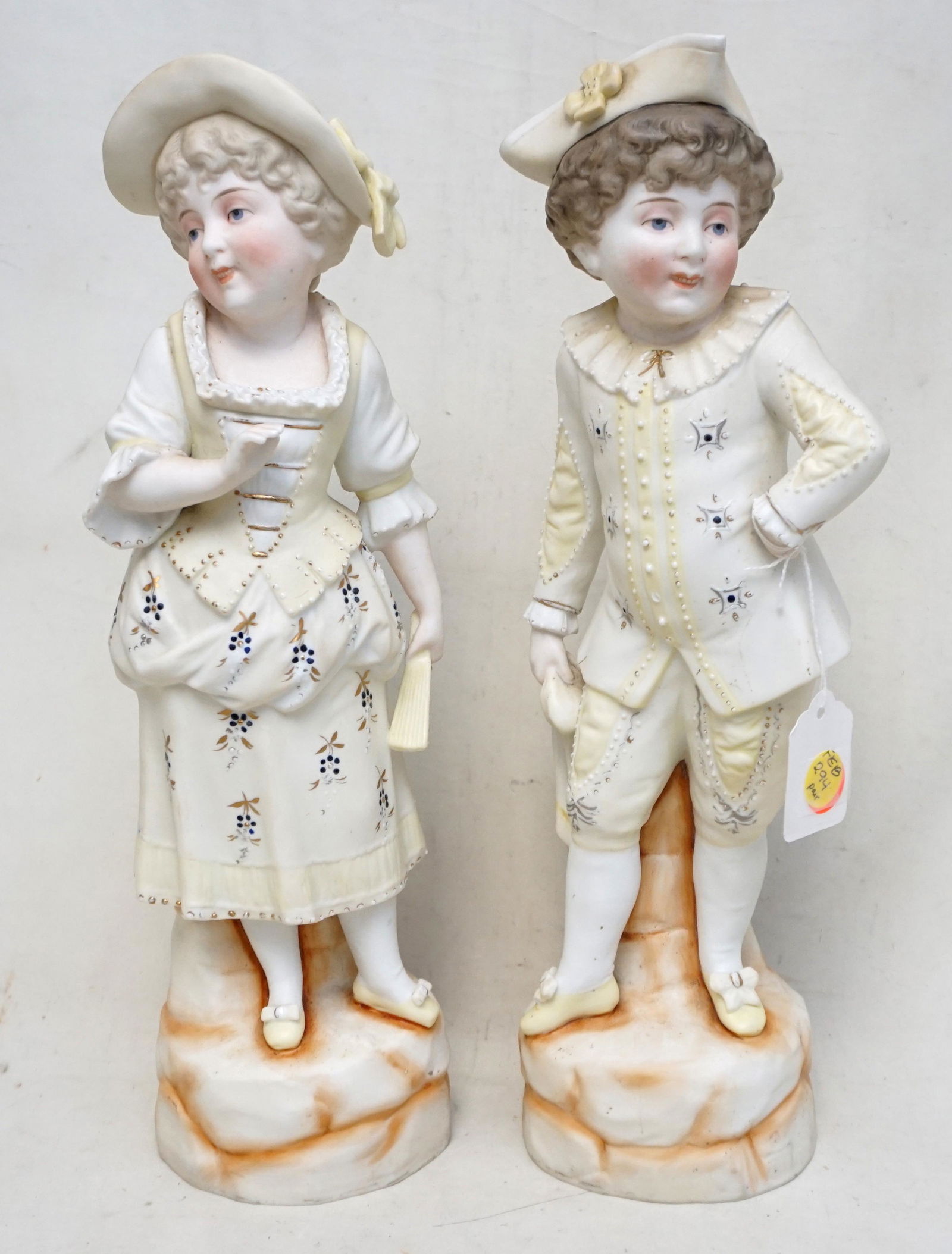 PAIR LARGE ANTIQUE PORCELAIN BISQUE FIGURES (1 of 8)