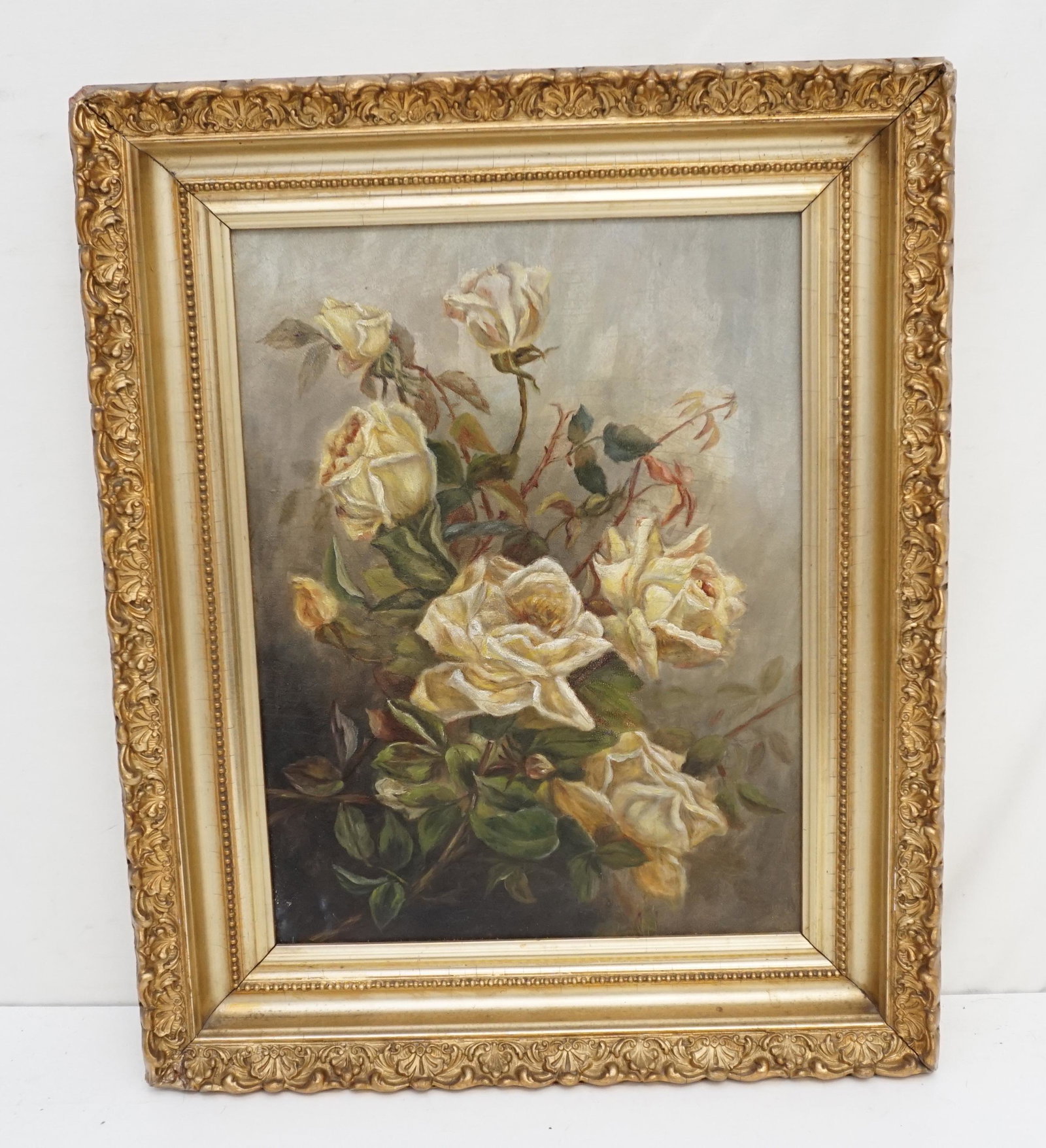 ANTIQUE WHITE ROSES OIL STILL LIFE (1 of 6)