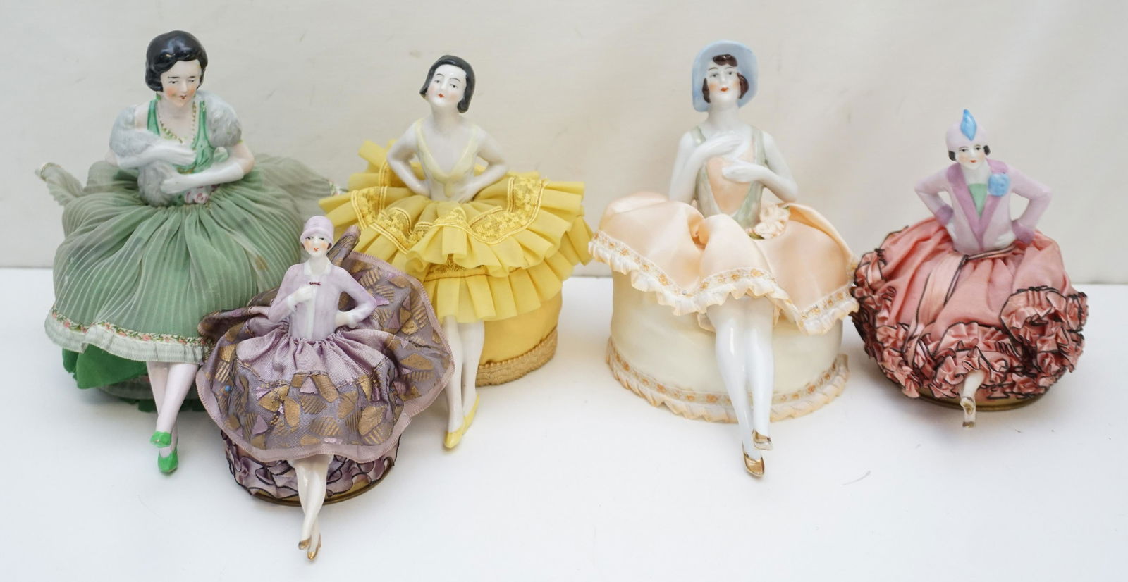 4 ART DECO PORCELAIN DOLL PIN CUSHIONS (1 of 5)