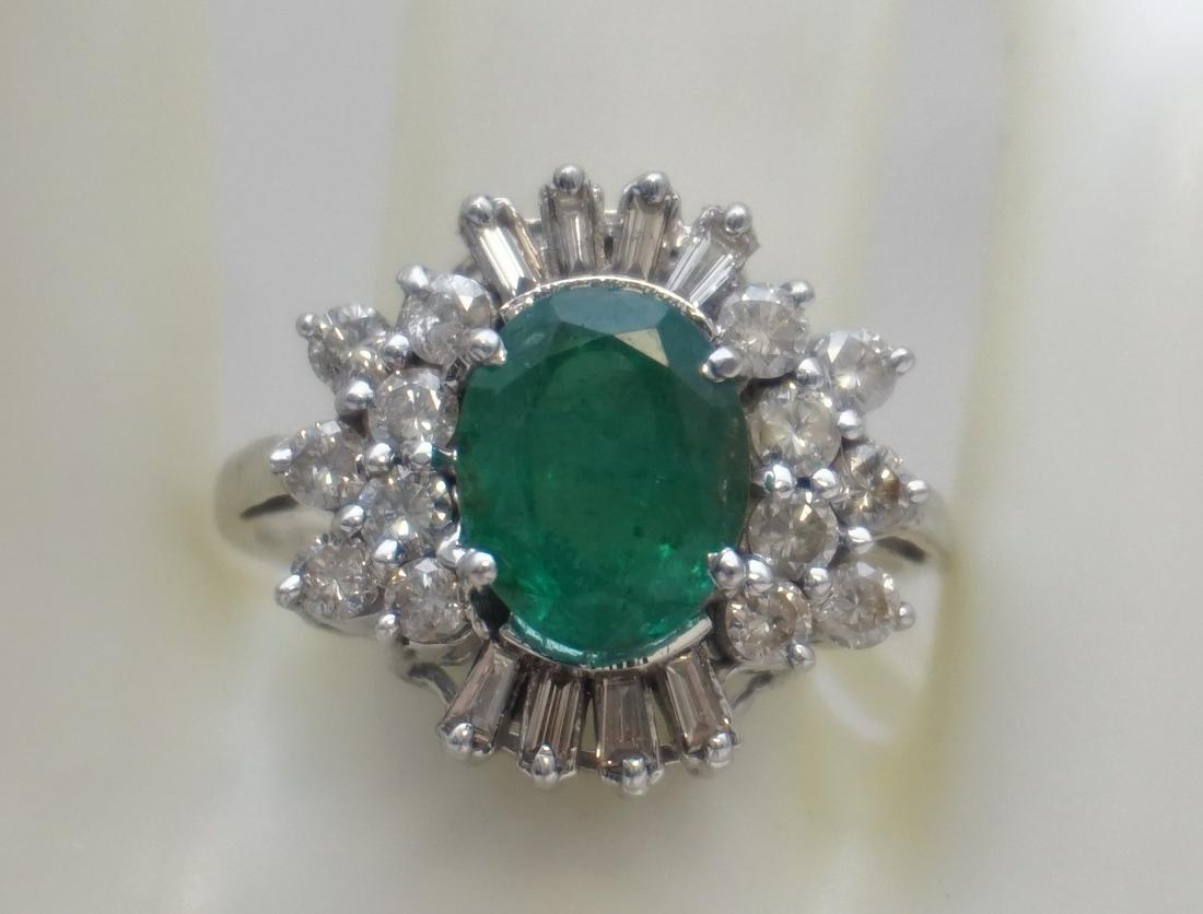 14KT WHITE GOLD EMERALD & DIAMOND RING- SZ- 8.25 (1 of 6)