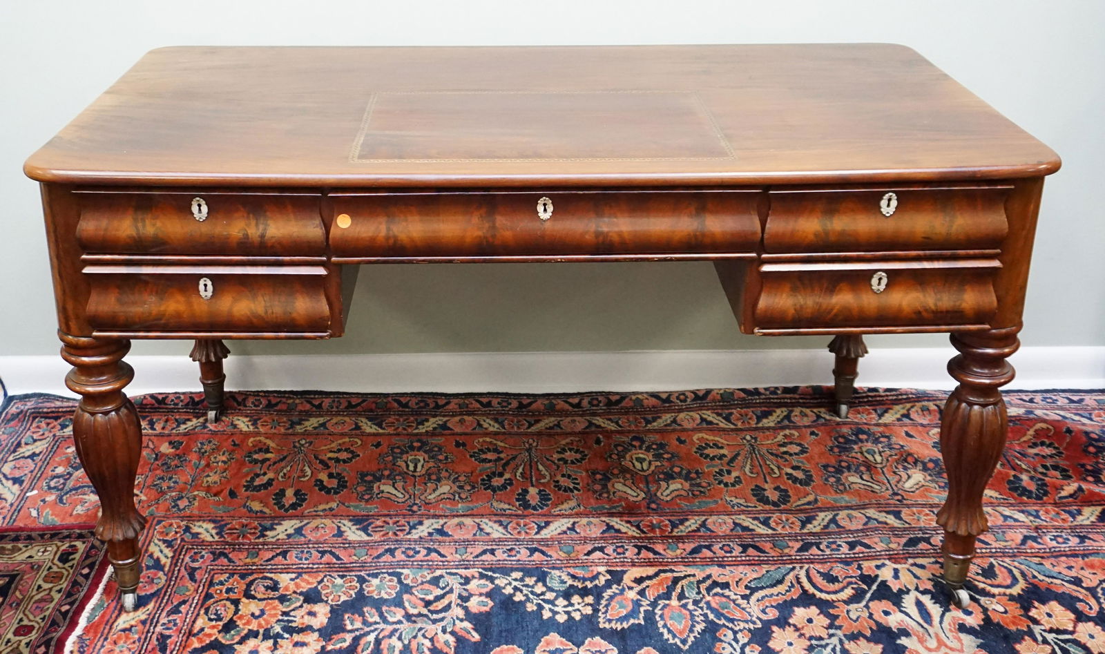 FLAME MAHOGANY & INLAID MARQUETRY DESK (1 of 10)