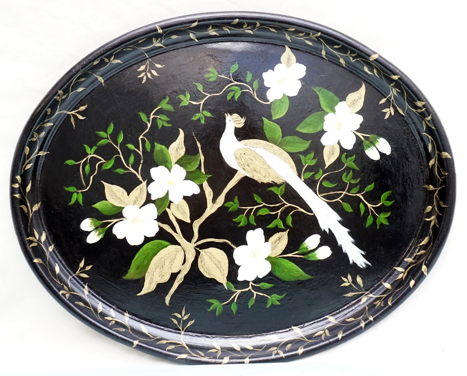 LARGE HANDPAINTED TOLE TRAY BIRDS (1 of 5)