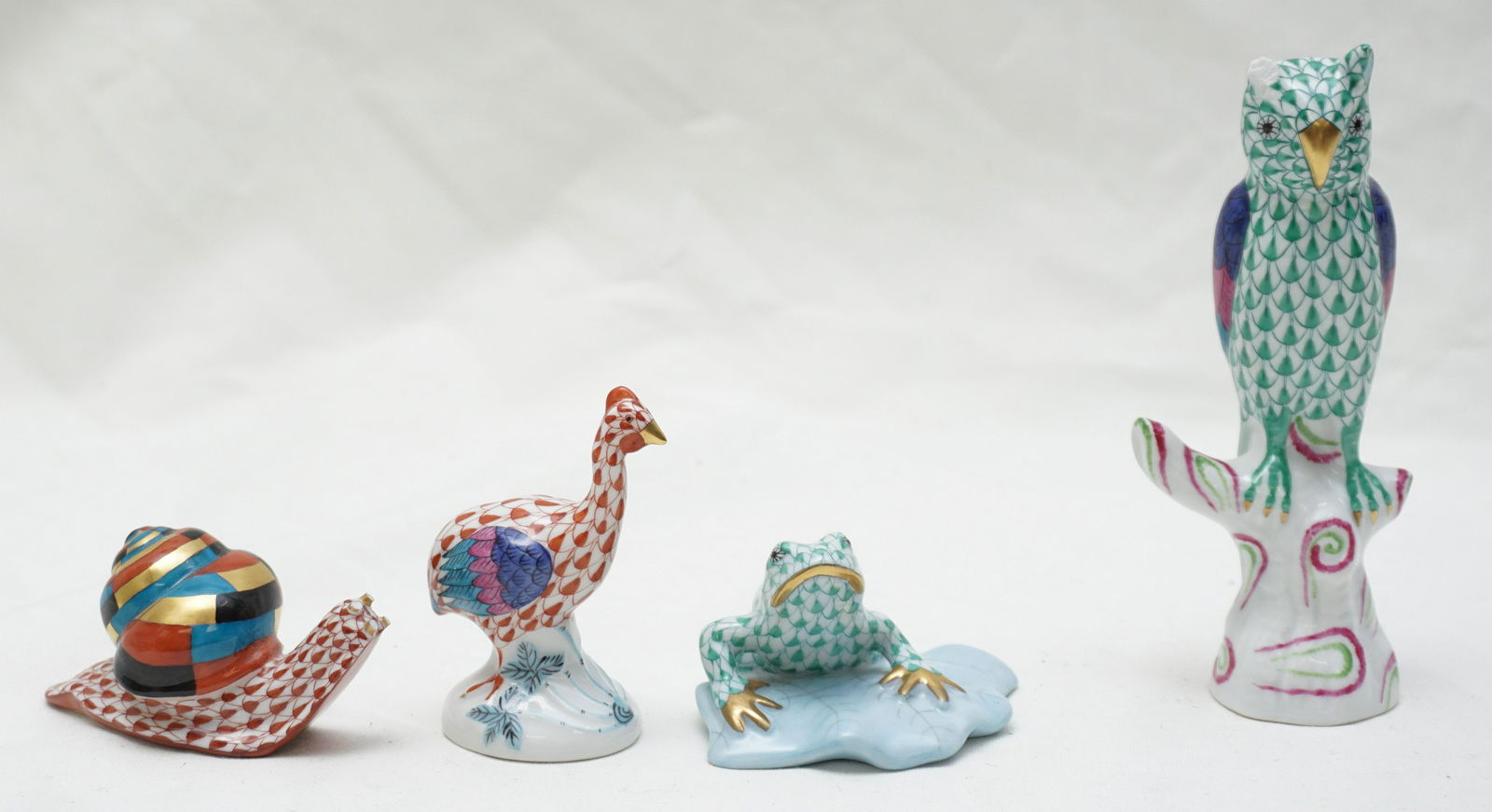 4 HEREND PORCELAIN OWL FROG SNAIL OSTRICH (1 of 7)