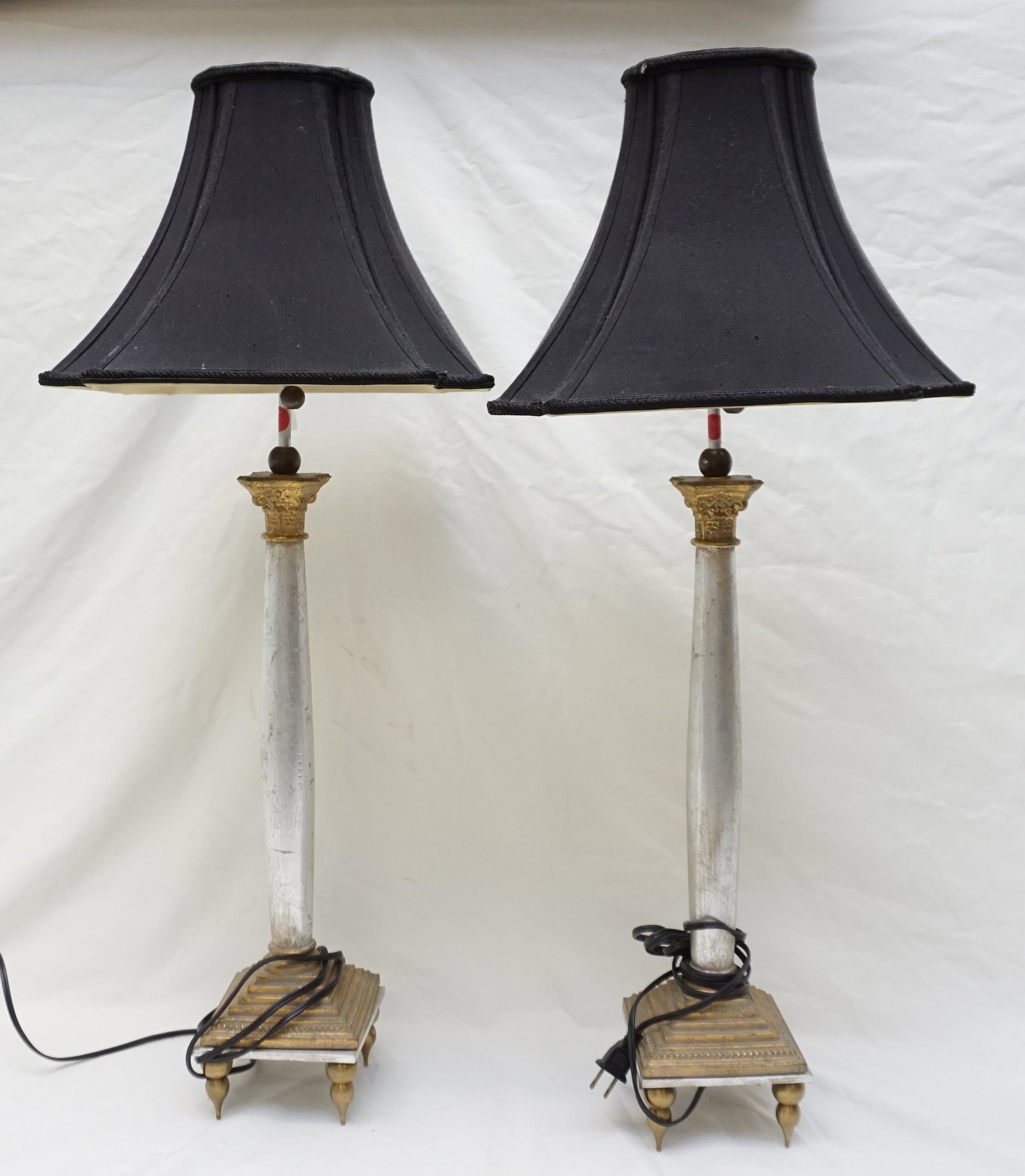 PAIR CONTEMPORARY SILVER & GOLD COLUMN LAMPS (1 of 8)
