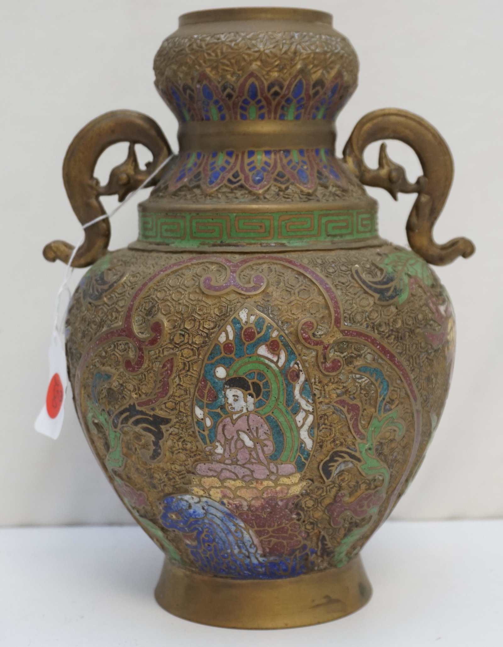 CHINESE BRONZE & ENAMEL CHAMPLEVE VASE (1 of 5)