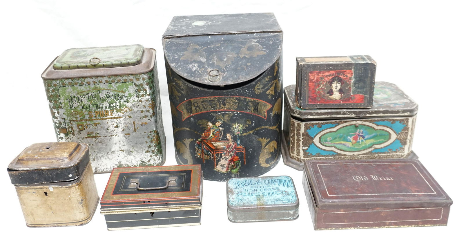 8 ANTIQUE TIN BOXES - TEA- CHOCOLATE - CIGARS (1 of 9)