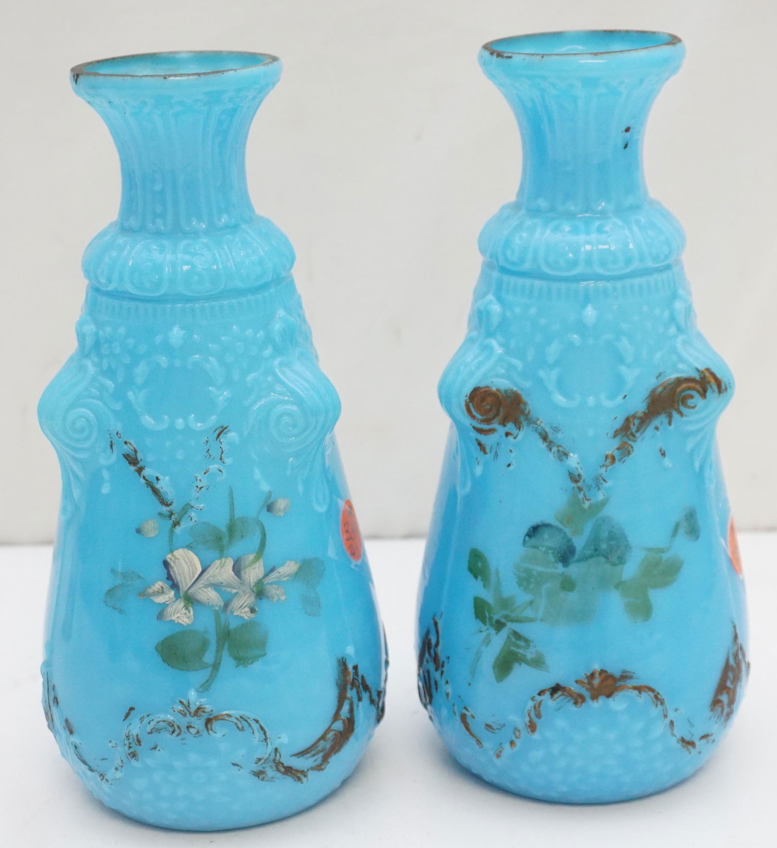 2 ANTIQUE FRENCH BLUE OPALINE VASES (1 of 7)