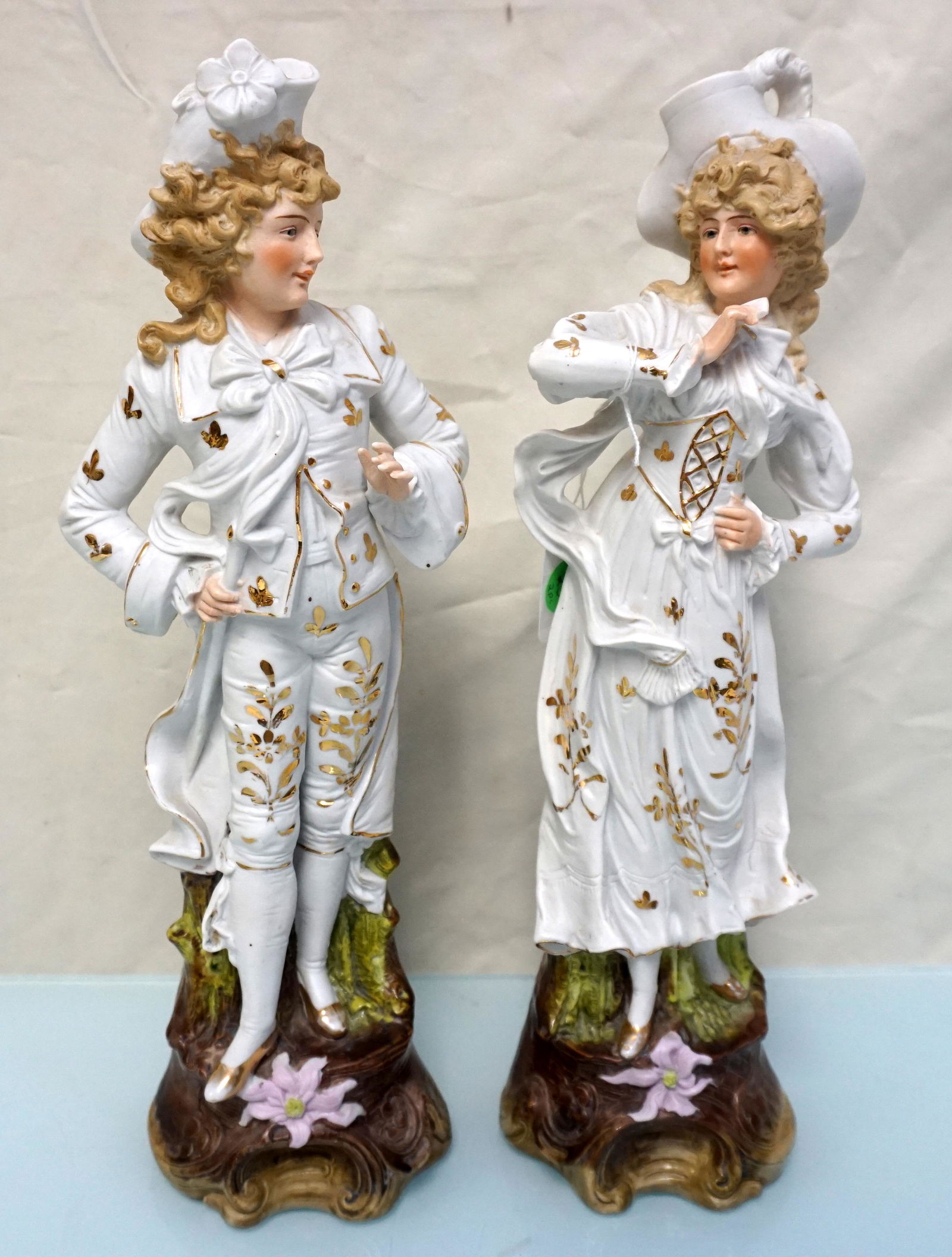 PAIR ANTIQUE GERMAN PORCELAIN FIGURES (1 of 6)