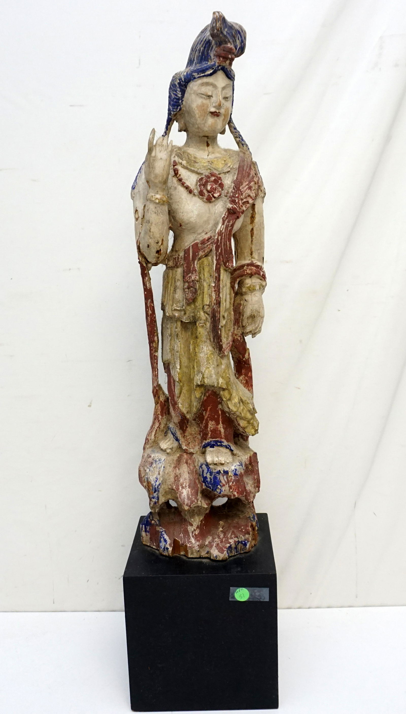 ANTIQUE CARVED WOOD POLYCHROME GUANYIN (1 of 9)