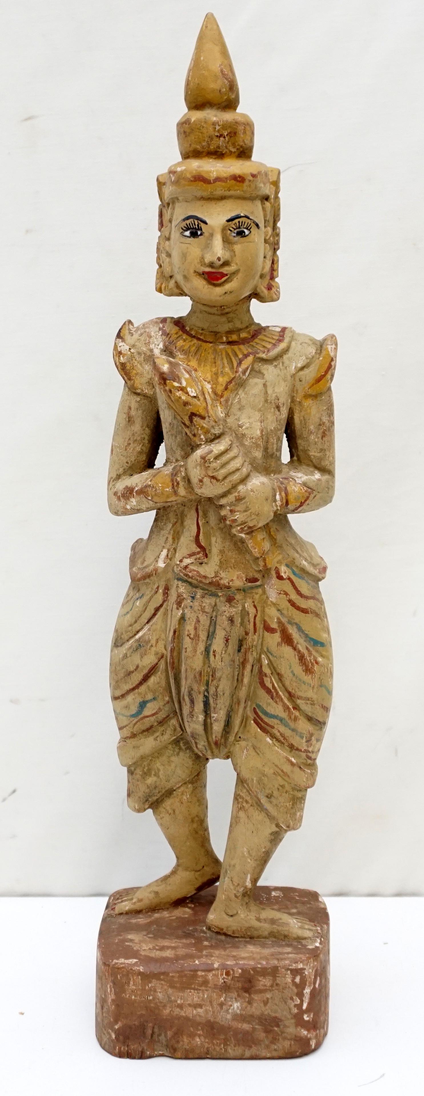 THAI CARVED AND PAINTED TEMPLE FIGURE (1 of 6)