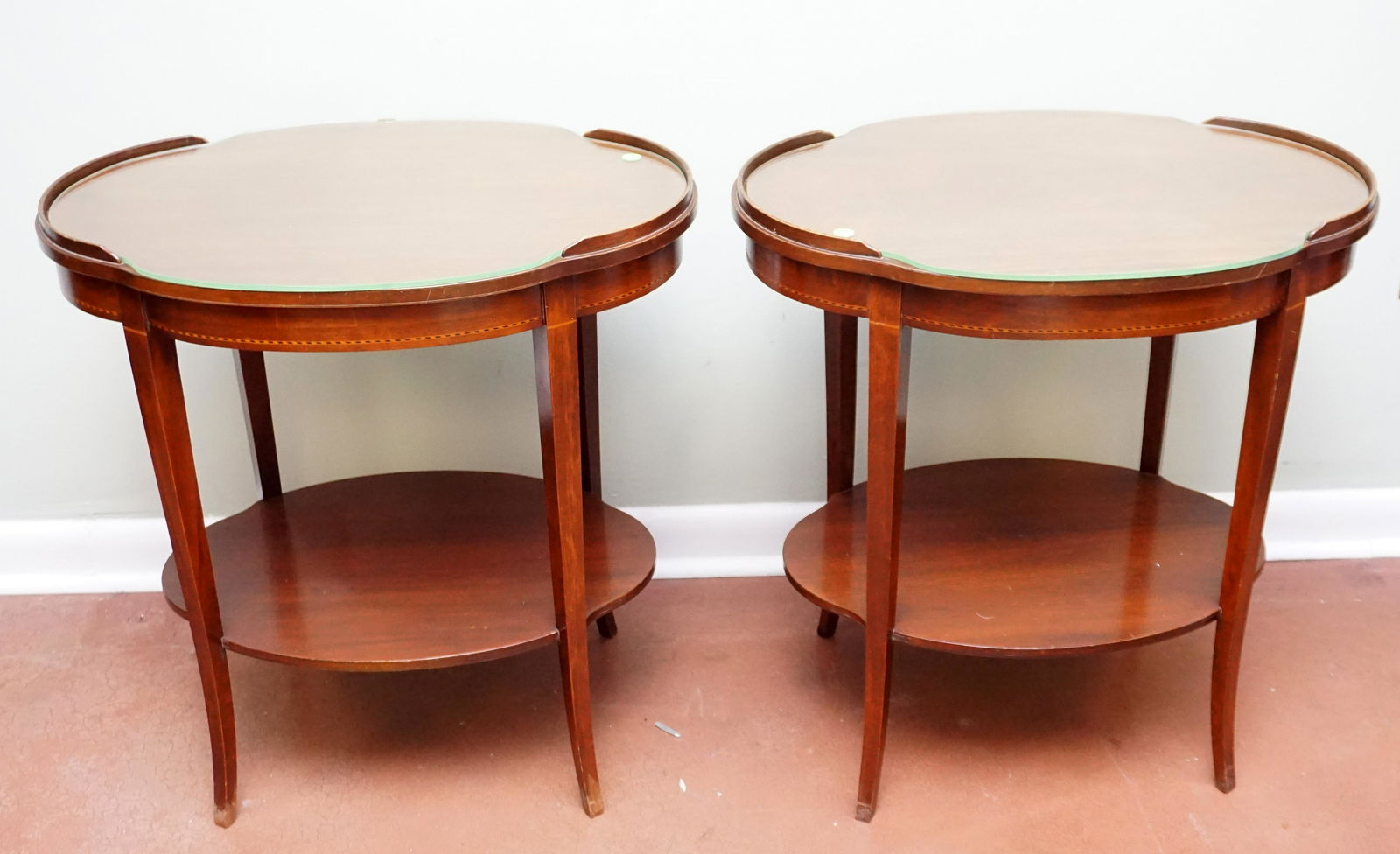 PAIR VINTAGE MAHOGANY OCCASIONAL TABLES (1 of 8)