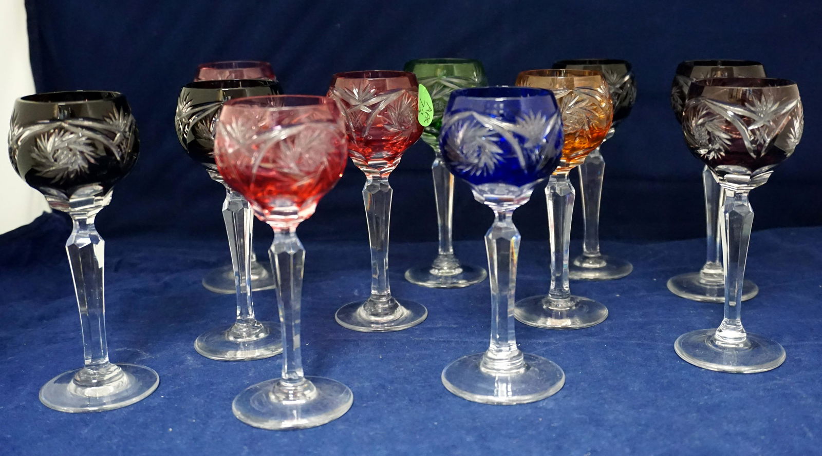 SET OF 11 MULTI COLOR CUT TO CLEAR CORDIALS (1 of 4)