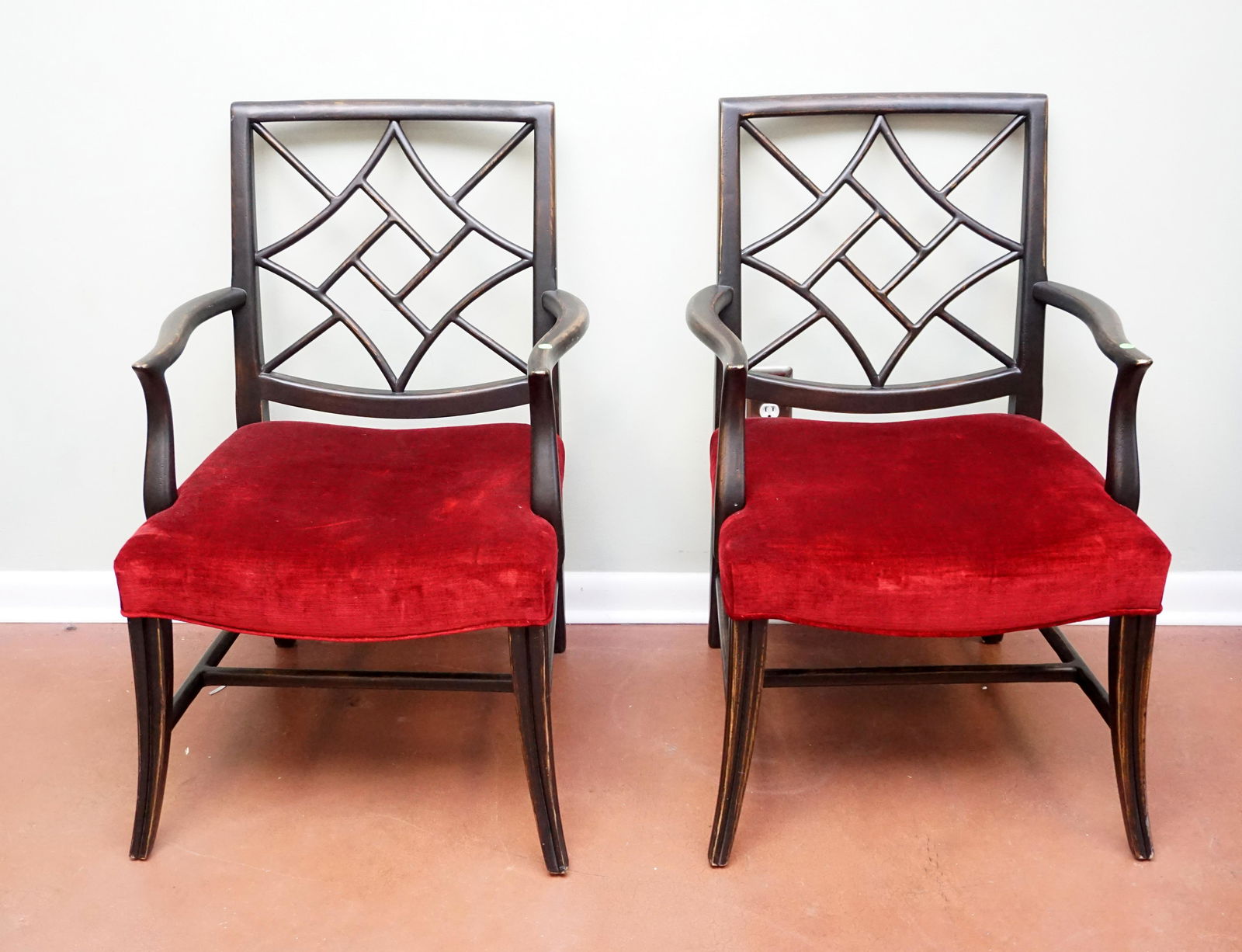 PAIR VINTAGE CHINESE CHIPPENDALE ARM CHAIRS (1 of 6)