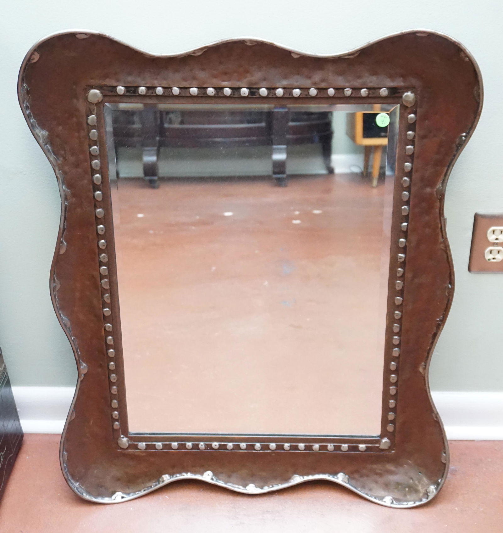 LARGE METAL INDUSTRIAL BEVELED MIRROR (1 of 5)