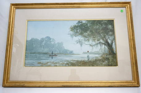 RAY GEORGE ELLIS (1921-2013) LOWCOUNTRY MAN IN BOAT