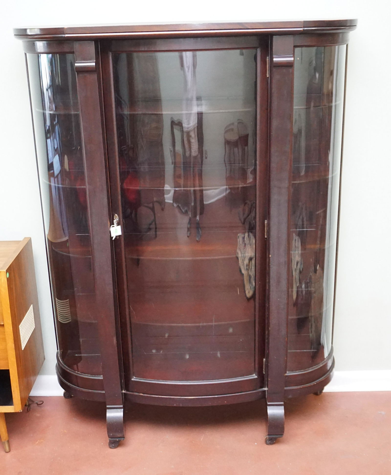ANTIQUE CURVED MAHOGANY DISPLAY CABINET (1 of 6)