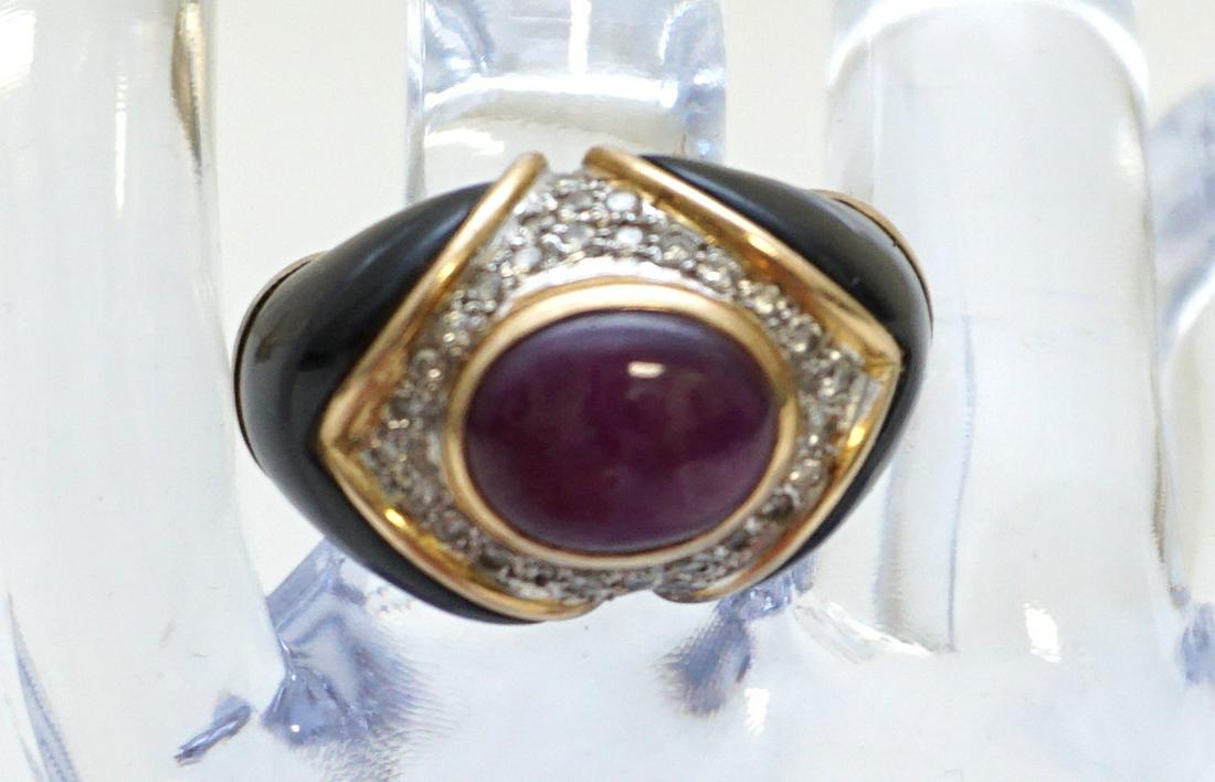 RUBY, DIAMOND & ONYX FASHION RING (SZ 7.5) (1 of 5)