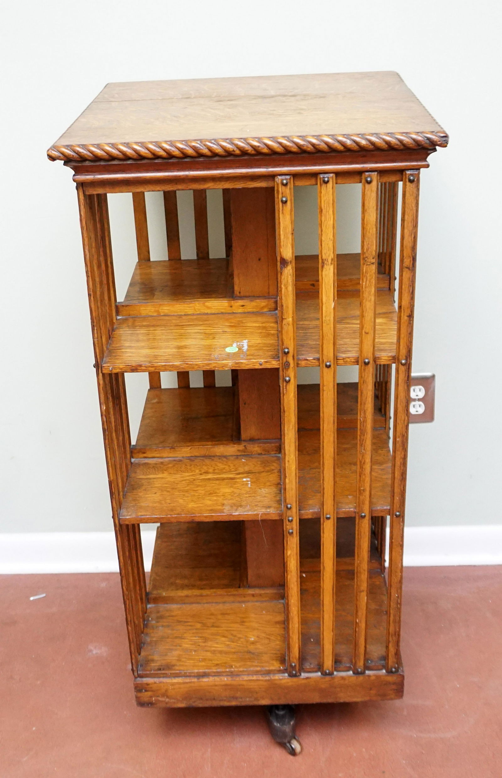 EDWARDIAN OAK REVOLVING BOOKCASE (1 of 9)