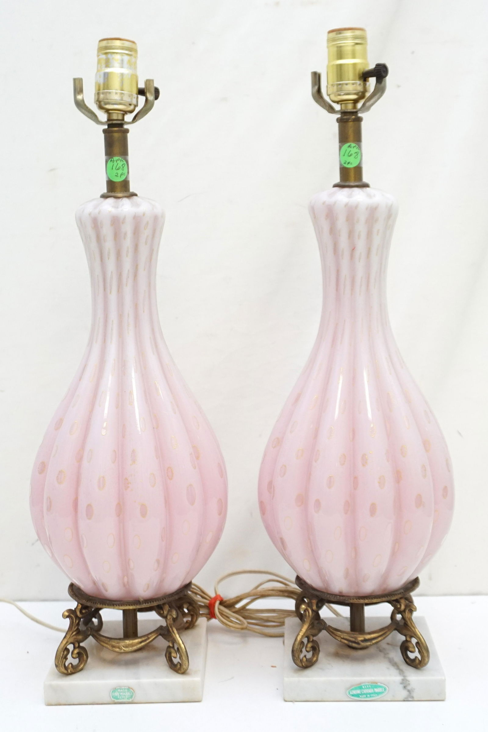 PAIR MID CENTURY ITALIAN MURANO LAMPS (1 of 5)