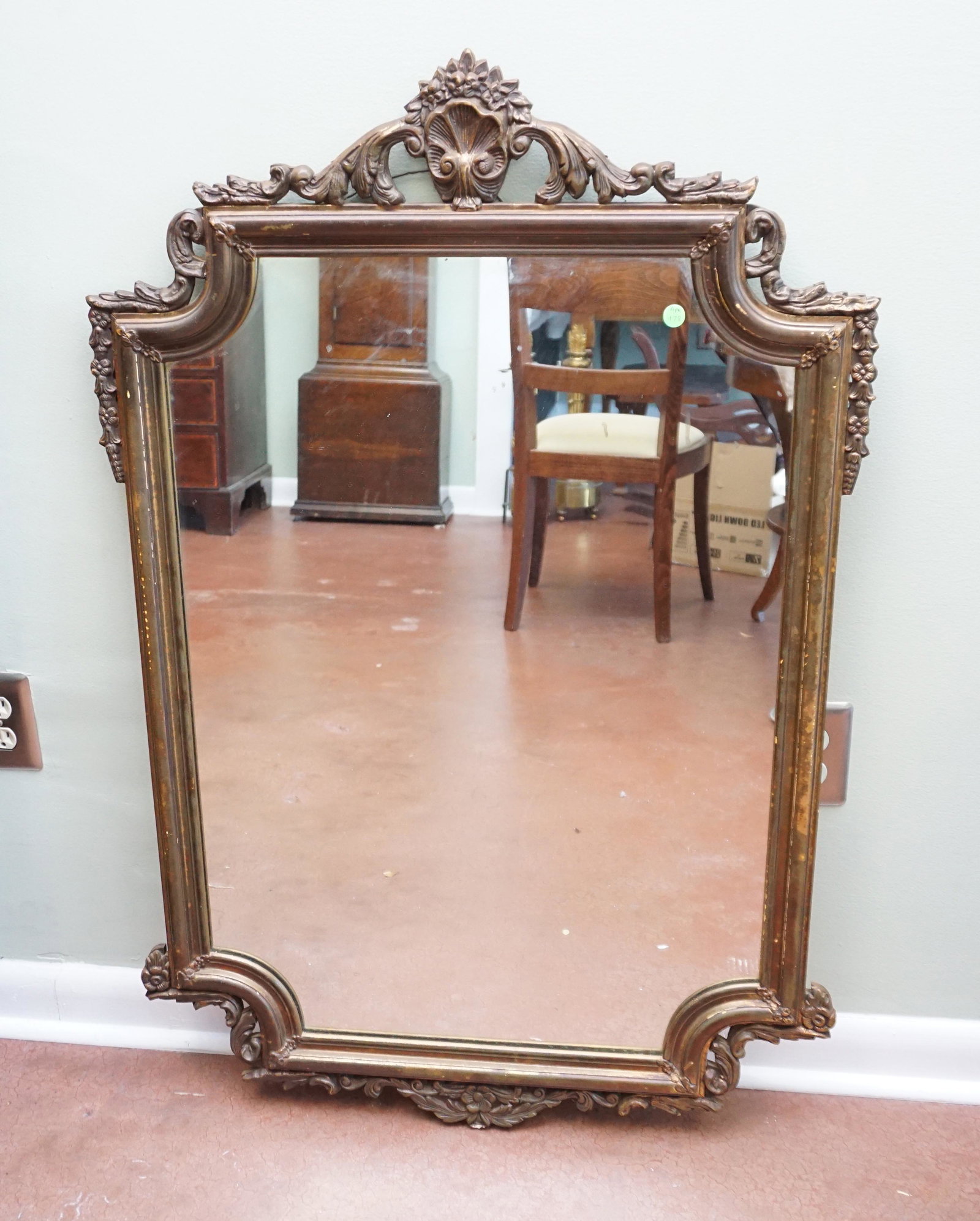 ANTIQUE CARVED WOOD MIRROR: Antique late 19th c. Carved Wood Mirror. Measures 27"x45"x1 1/2". PROVENANCE: A Private Charleston SC Estate. Shipping on this item offered through, UPS (843) 203-3466 store7194@theupsstore.com , Pak 
