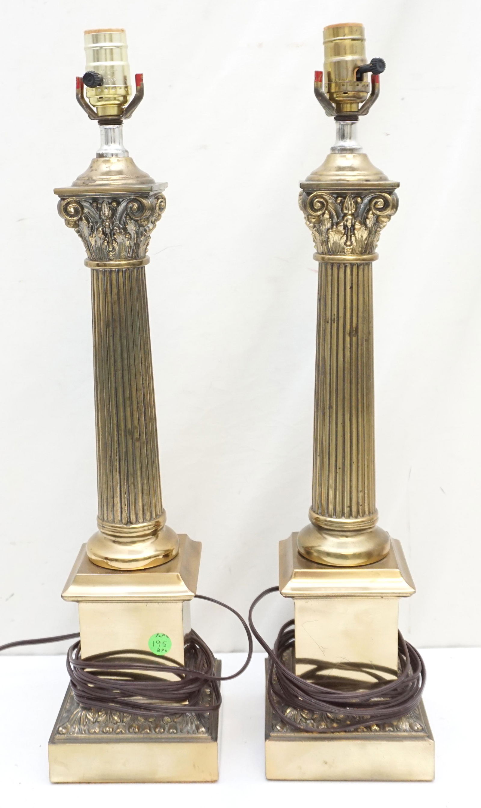 PAIR EMPIRE STYLE BRASS COLUMN LAMPS (1 of 4)