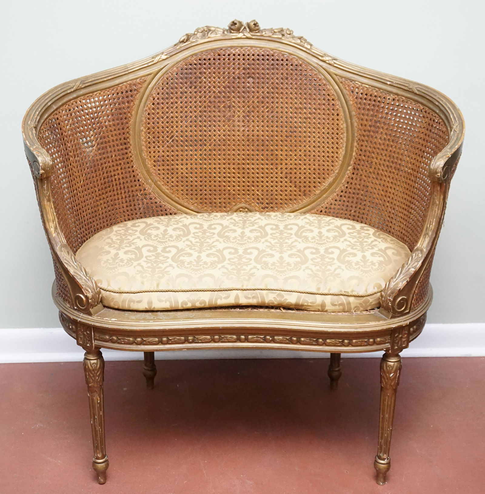 FRENCH WOOD & DOUBLE-CANE SETTEE (1 of 11)