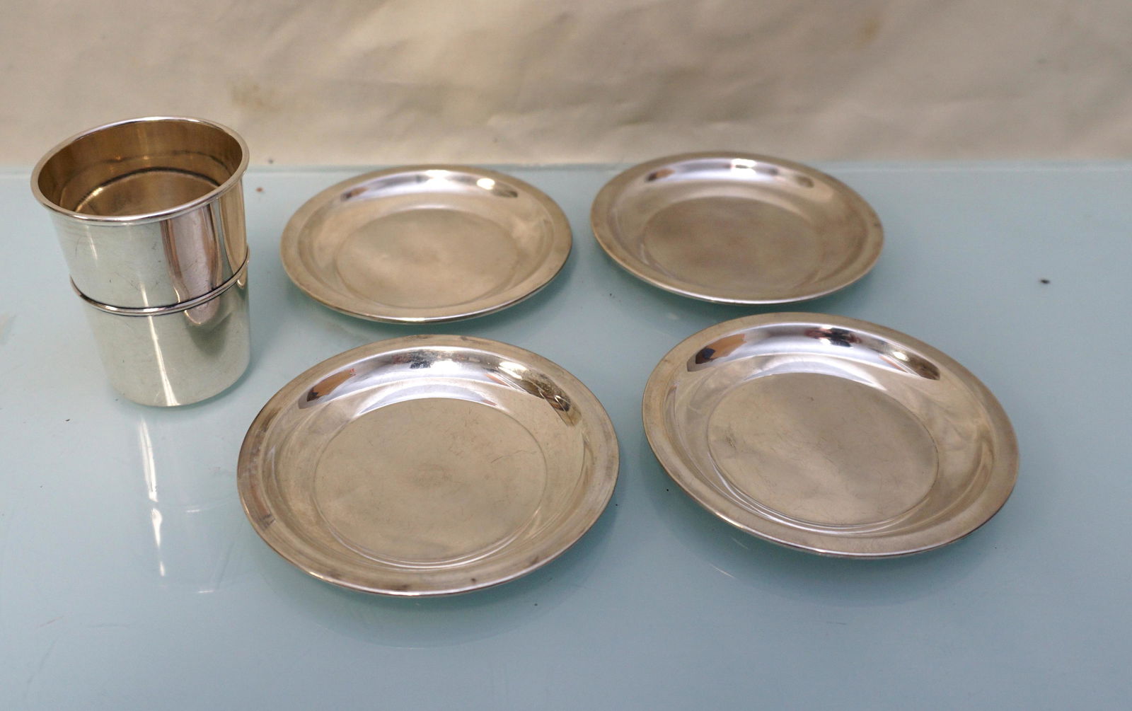 5 PC STERLING SILVER BUTTER PATS & SHOT GLASS (1 of 5)
