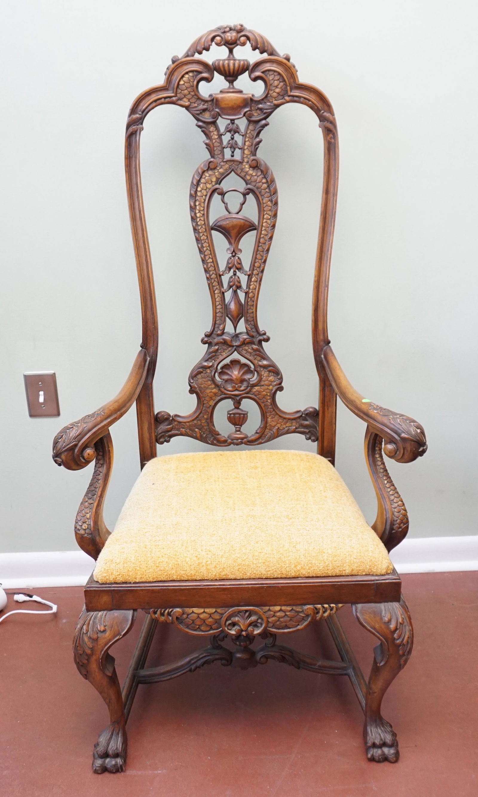 ANTIQUE CARVED FRENCH WALNUT CHAIR (1 of 9)