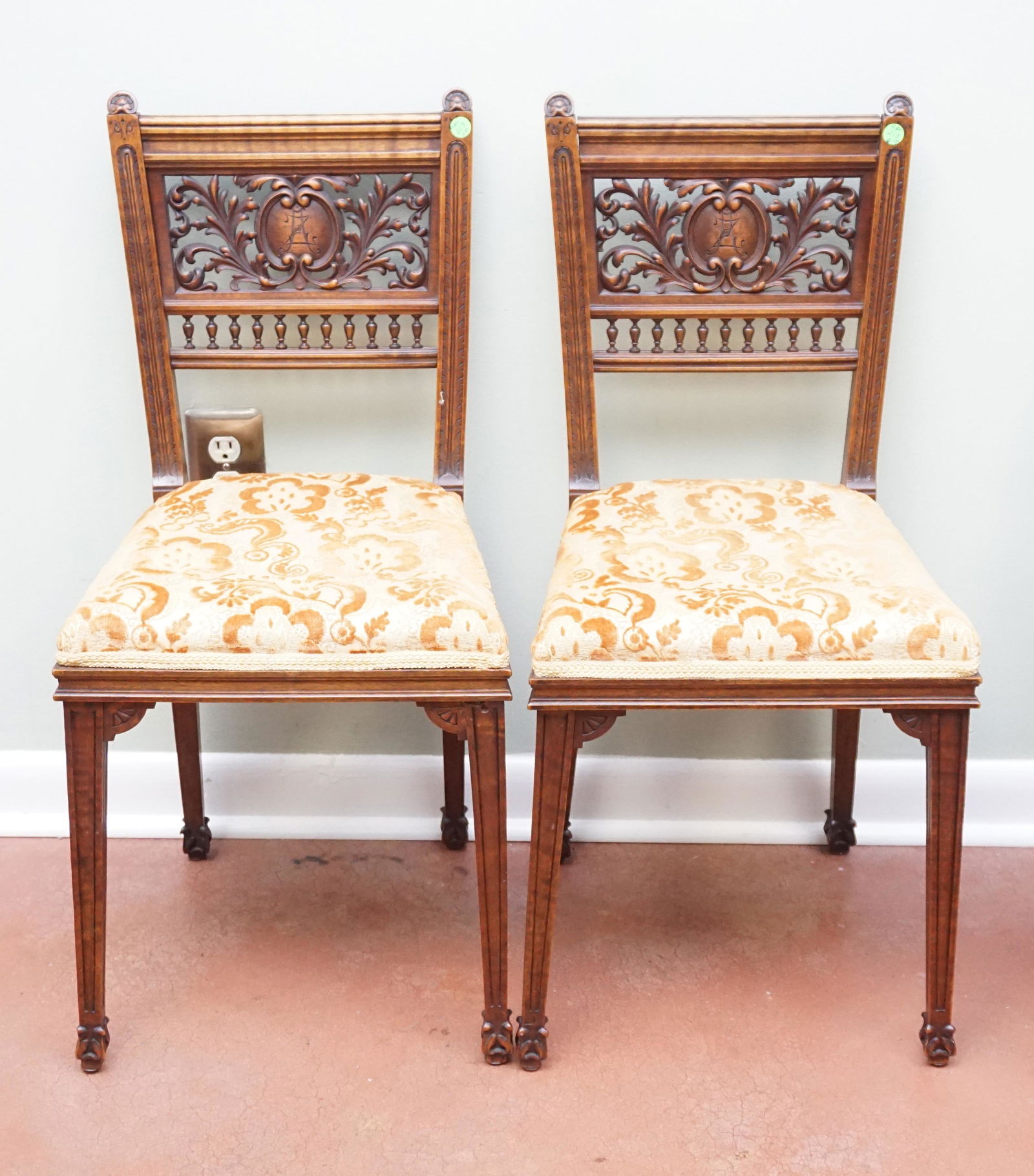 PAIR ANTIQUE FRENCH CARVED CHAIRS (1 of 6)