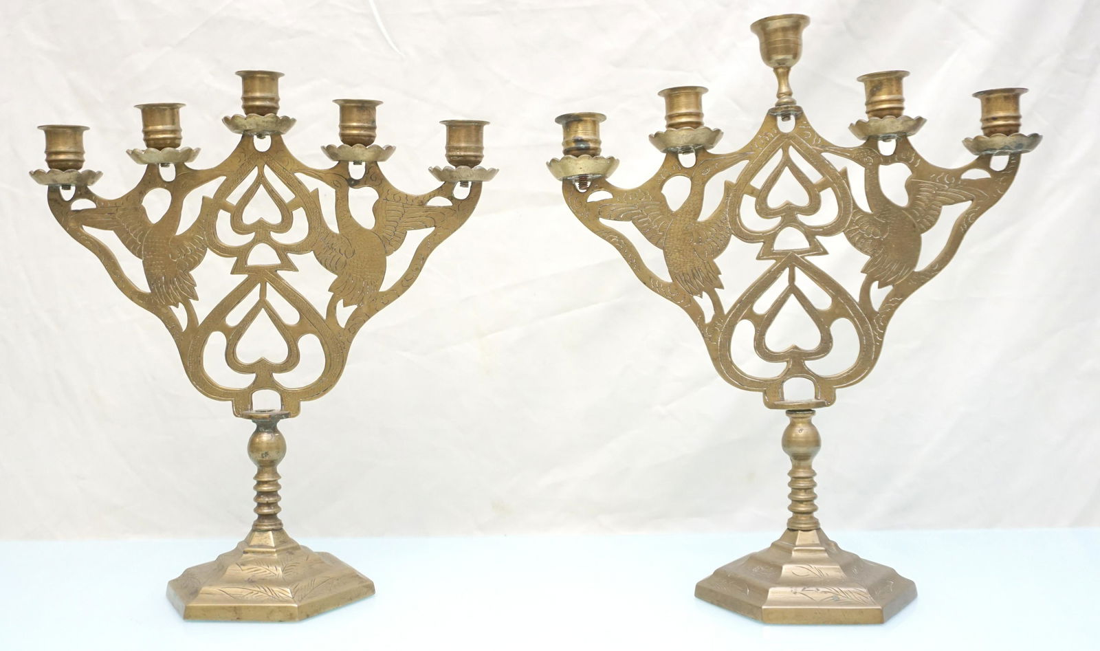 PAIR VINTAGE ETCHED BRASS CANDLEABRA (1 of 9)