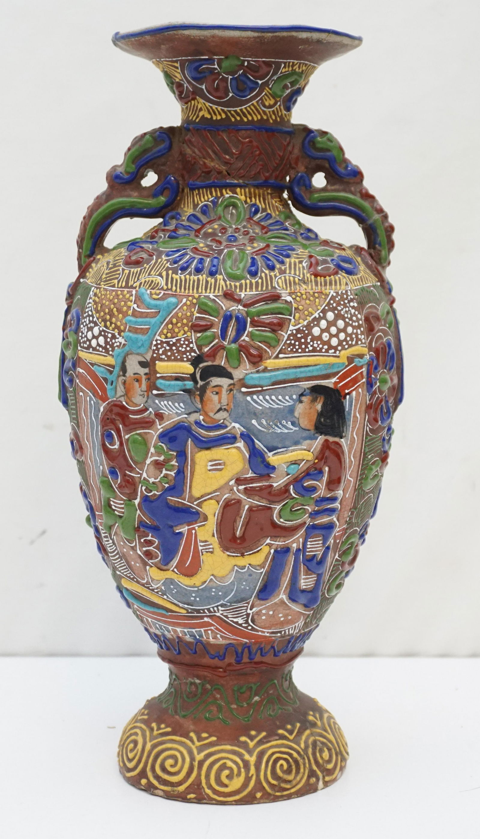 MORIAGE SATSUMA ANTIQUE ASIAN JAPANESE ENAMELED VASE (1 of 9)