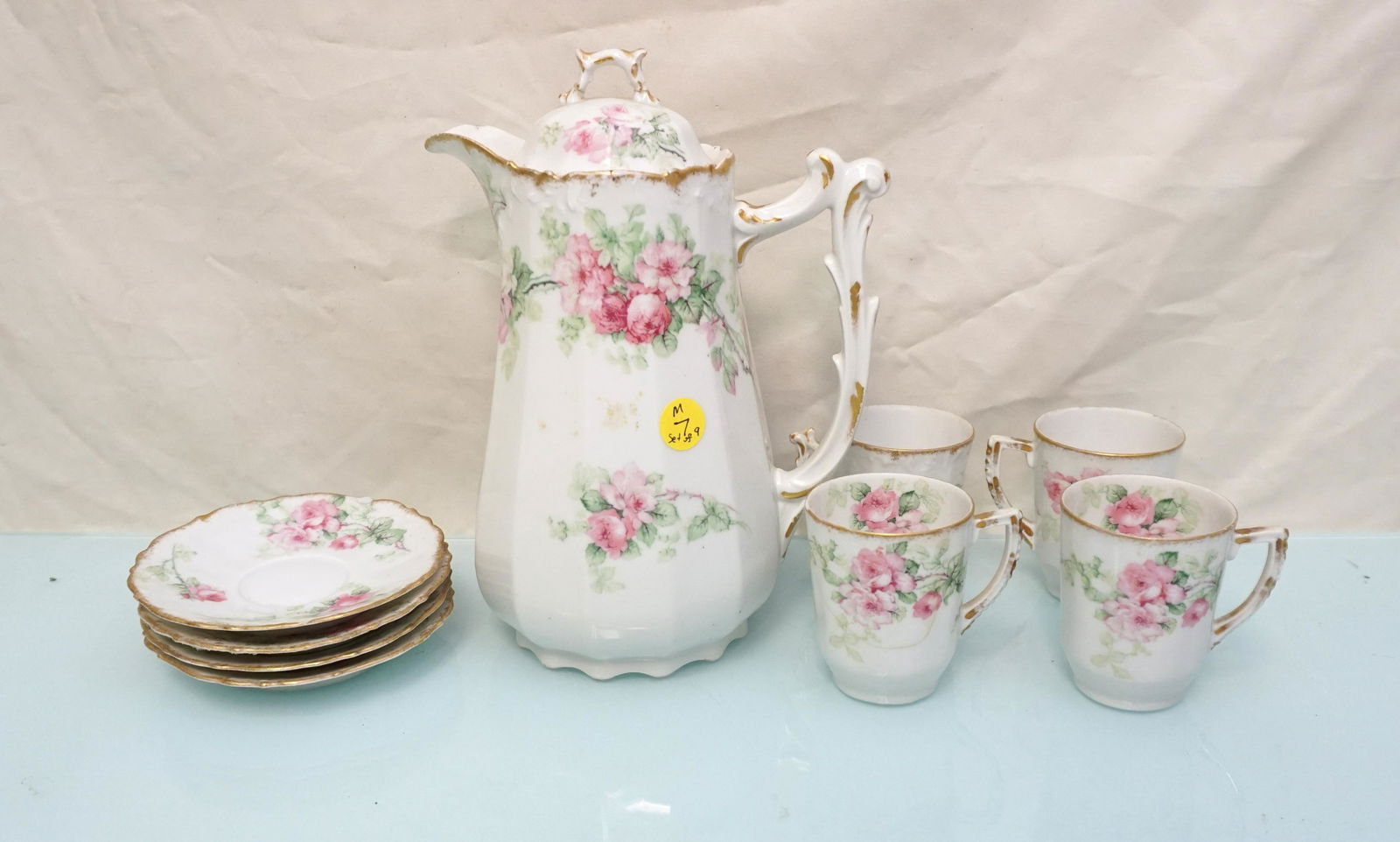 9 PC LIMOGES PORCELAIN CHOCOLATE POT & CUPS (1 of 8)