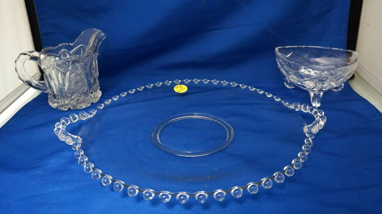 3 PS CANDLEWICK TRAY WITH PRESSED GLASS CREAMER & BOWL (1 of 7)
