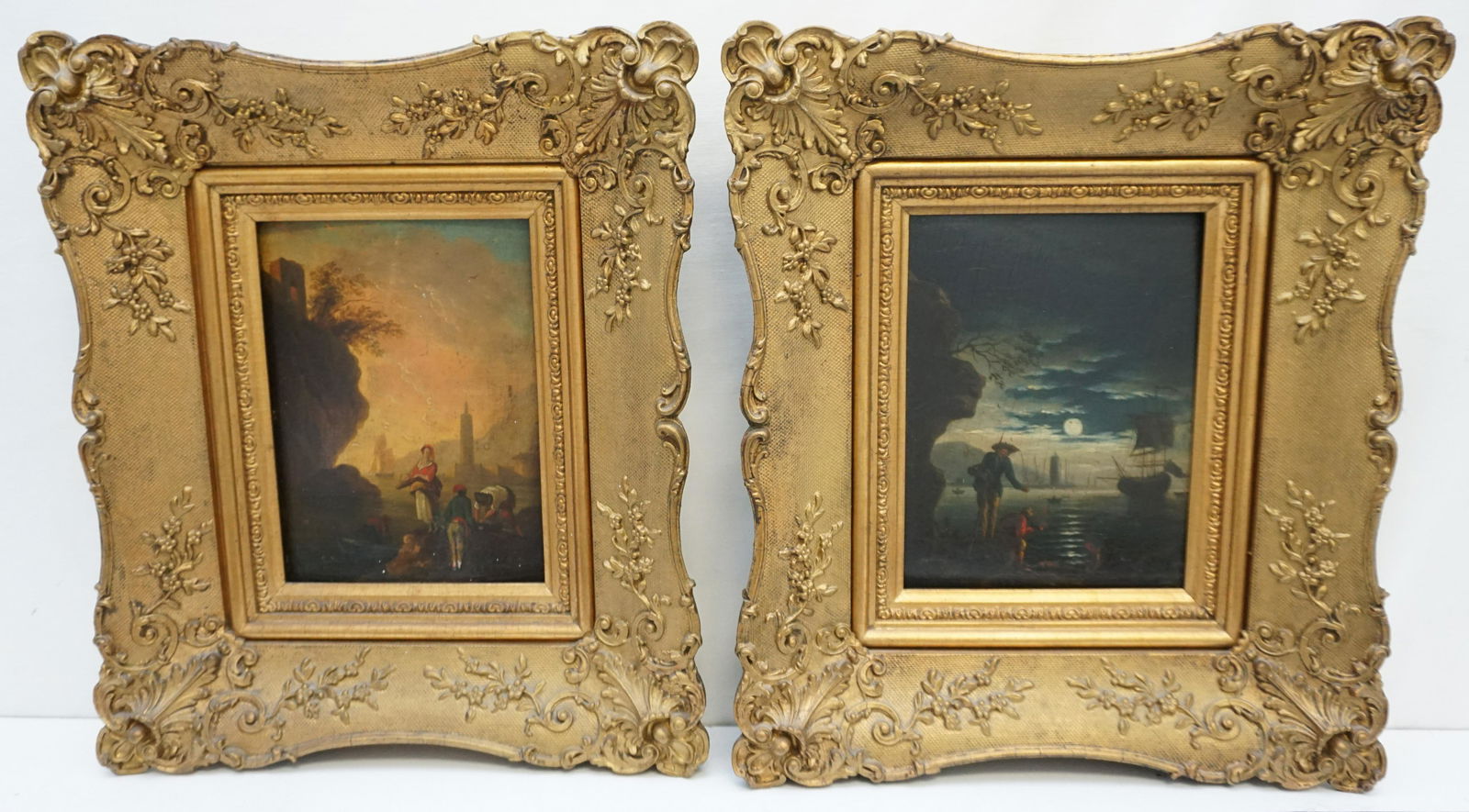 2 19th c CONTINENTAL OIL ON PANEL MOONLIGHT & SUNRISE (1 of 6)