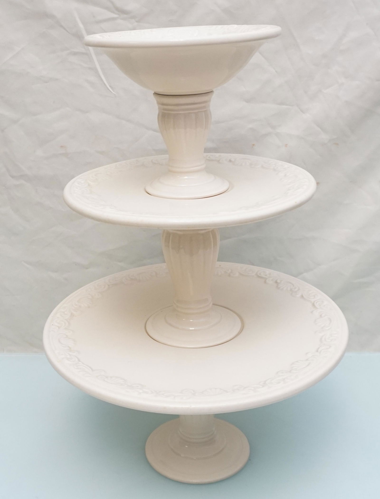 3 PC IVORY CAKE STAND / TIDBIT STAND (1 of 6)