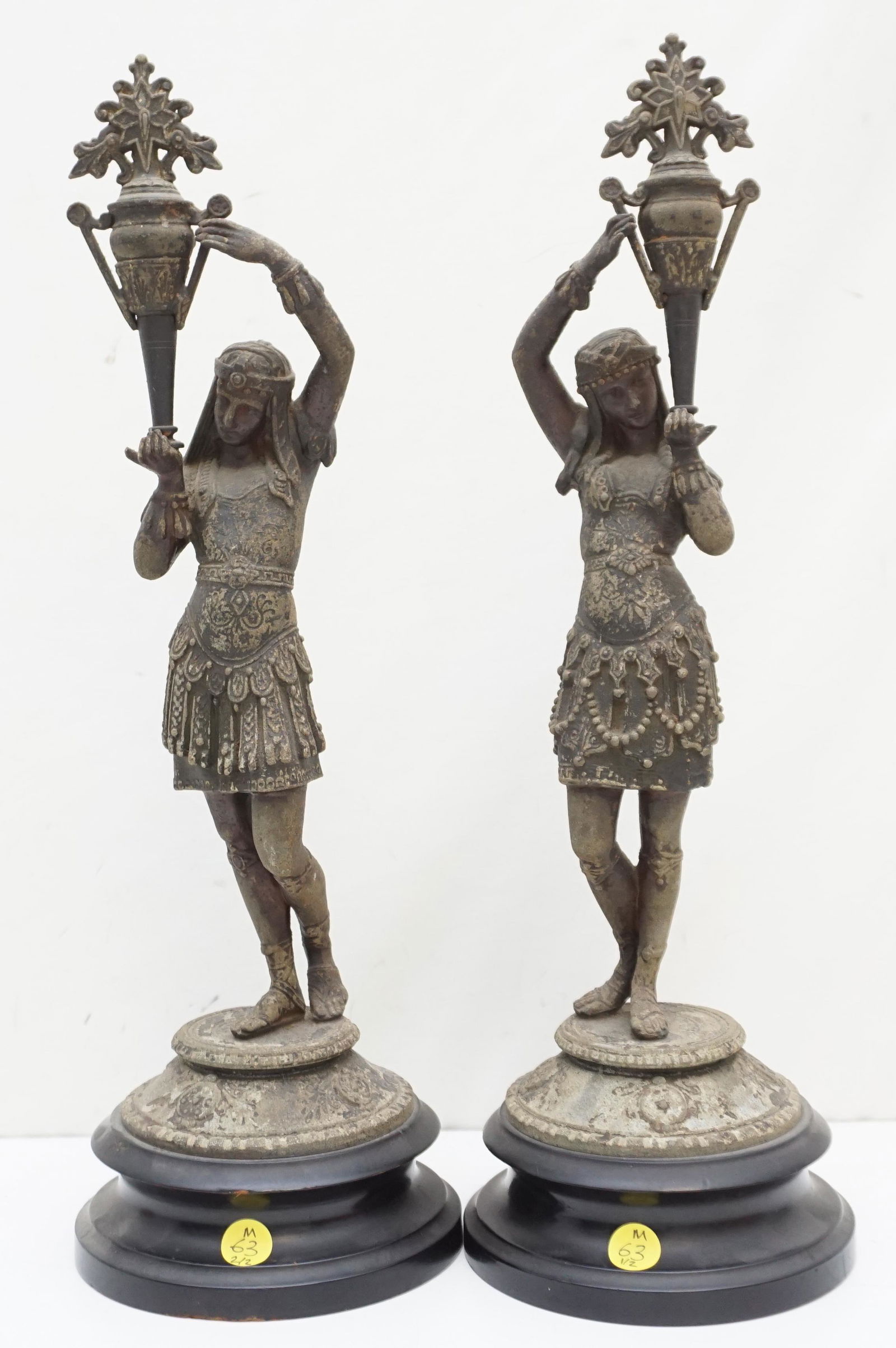 PAIR 19th c EGYPTIAN REVIVAL NEWEL POST / CANDLESTICKS (1 of 8)