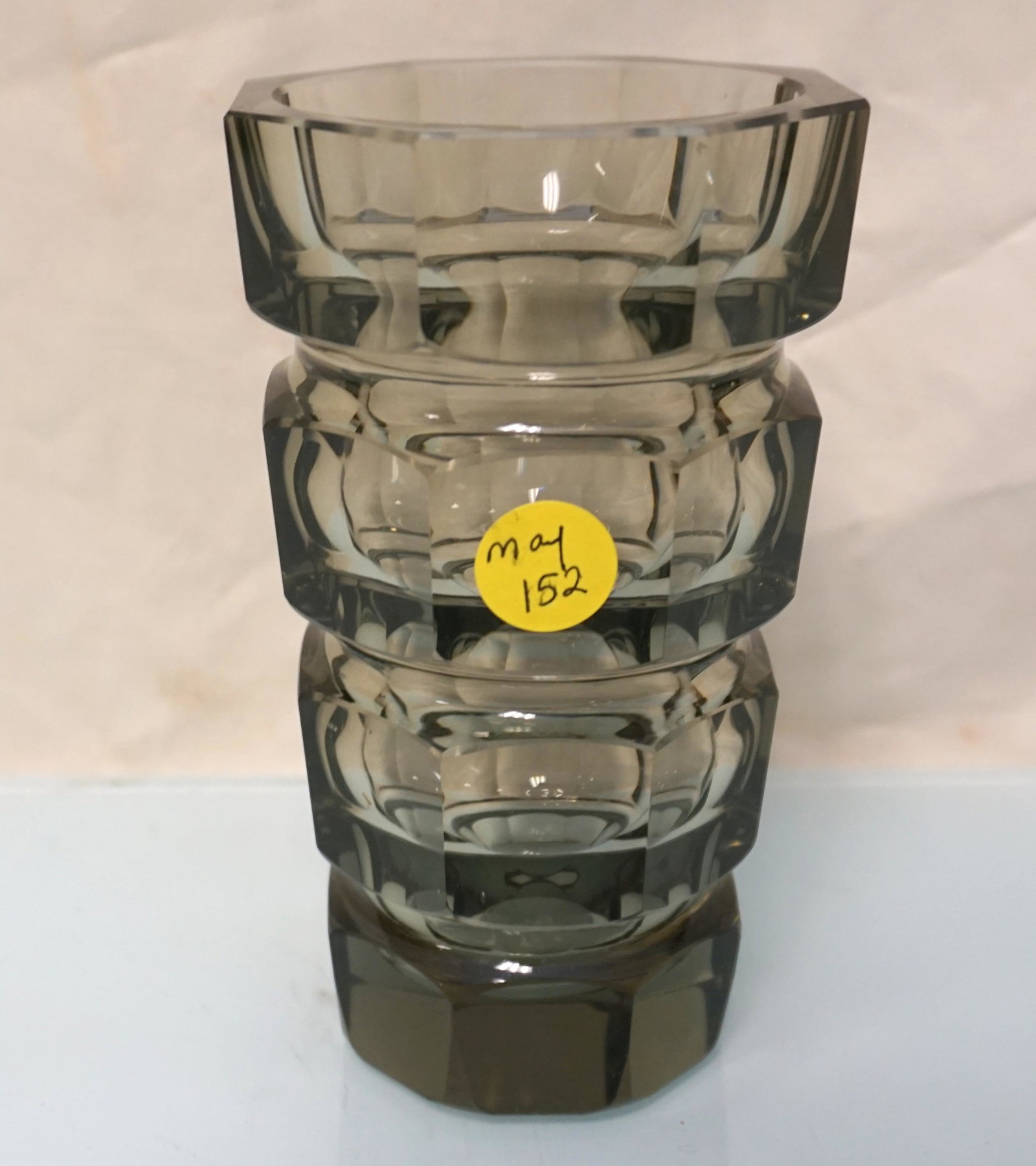 ANTIQUE BOHEMIAN CZECH MOSER ART DECO VASE: Antique c. 1920s Bohemian Czech Moser Glass Art Deco Vase. Facet cut, measures 3 1/2"x6".Weight 2 pds. PROVENANCE: A Charleston Private Estate.